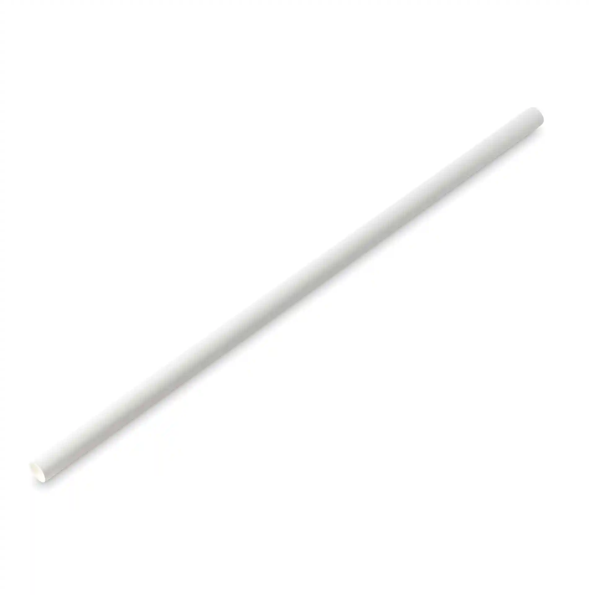 White paper straw, 23 cm long and 0.8 cm wide, shown on a plain background.