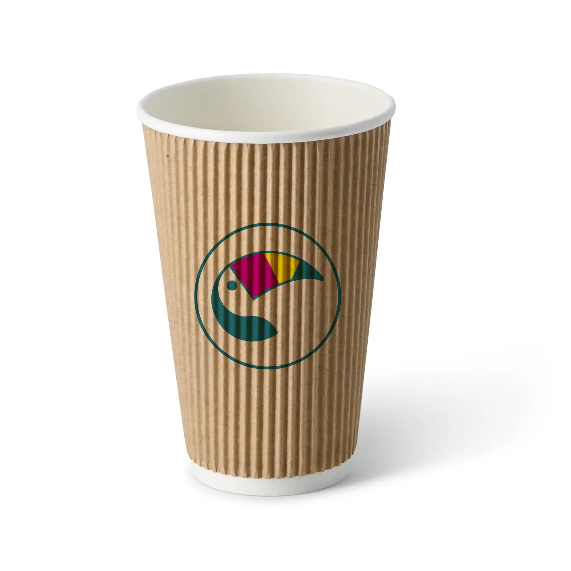 Ribbed cup printed, 400 ml / 16 oz, brown / white, PE-coated