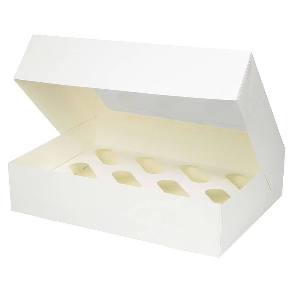 12er Cupcake-Boxen inkl. Einlage, PLA-Fenster, weiß