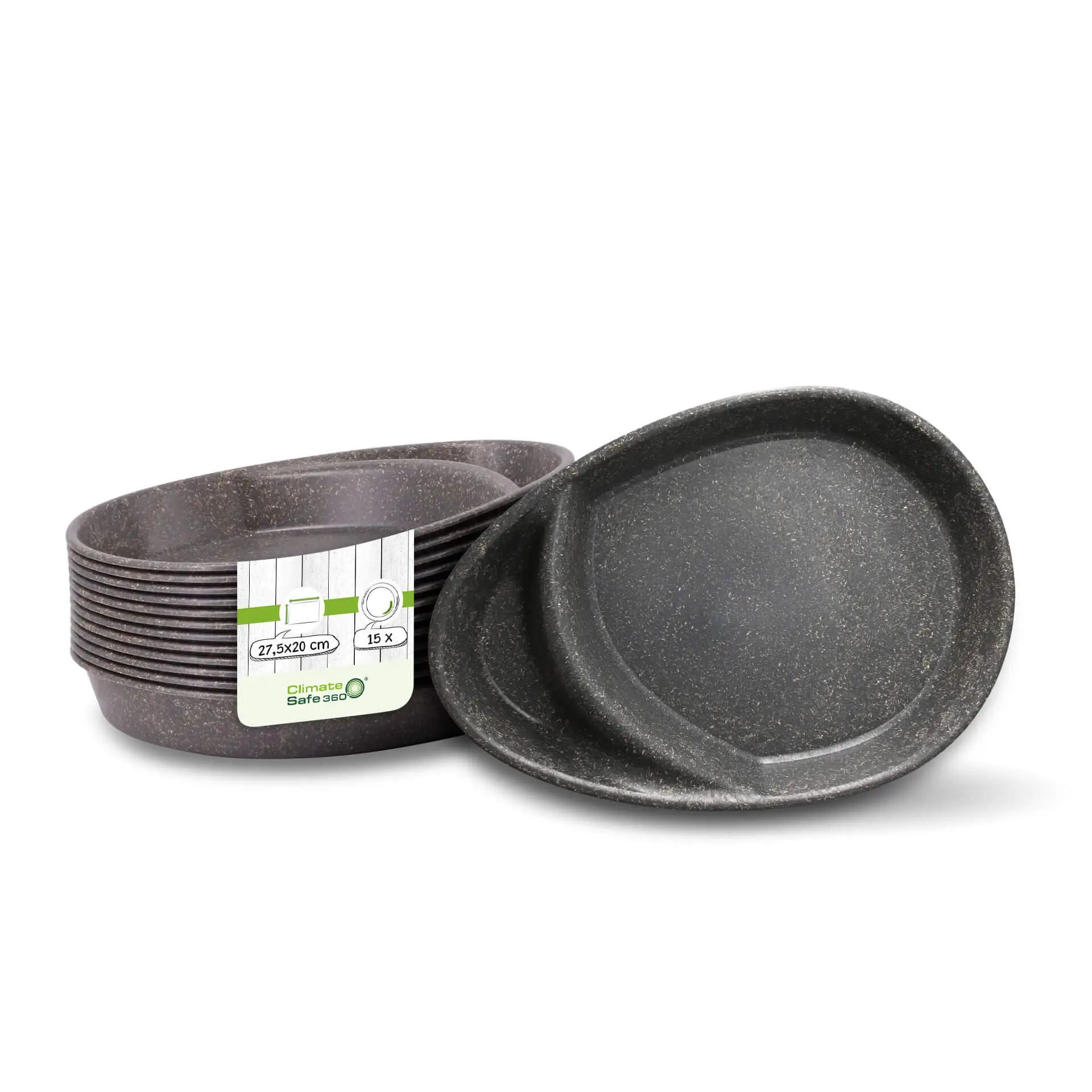 Reusable divided plates "merways Plate" 27.5 × 20 × 3.5 cm, 2 compartments, teardrop, pepper / grey dfc008581-mehrweg-menueteller-merways-plate-275-x-20-x-35-cm-2-kammern-tropfenfoermig-pfeffer-grau
