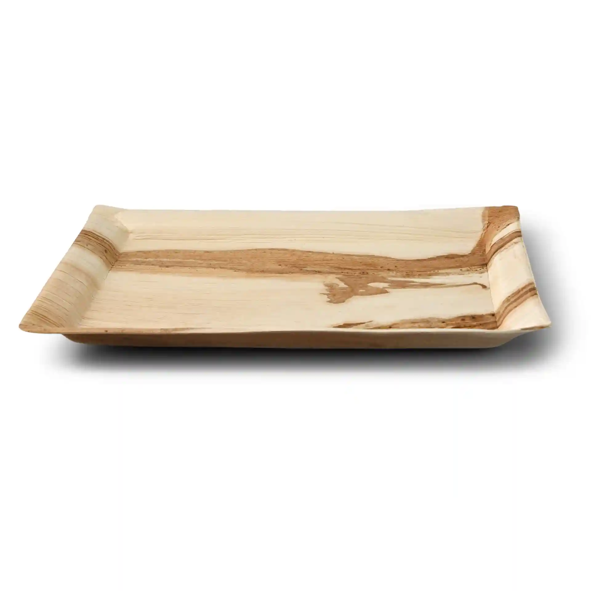 Rechteckiges Palmblatt-Tablett in Braun, 32,5 x 26,5 cm, mit flachen Seiten und ohne Beschichtung.