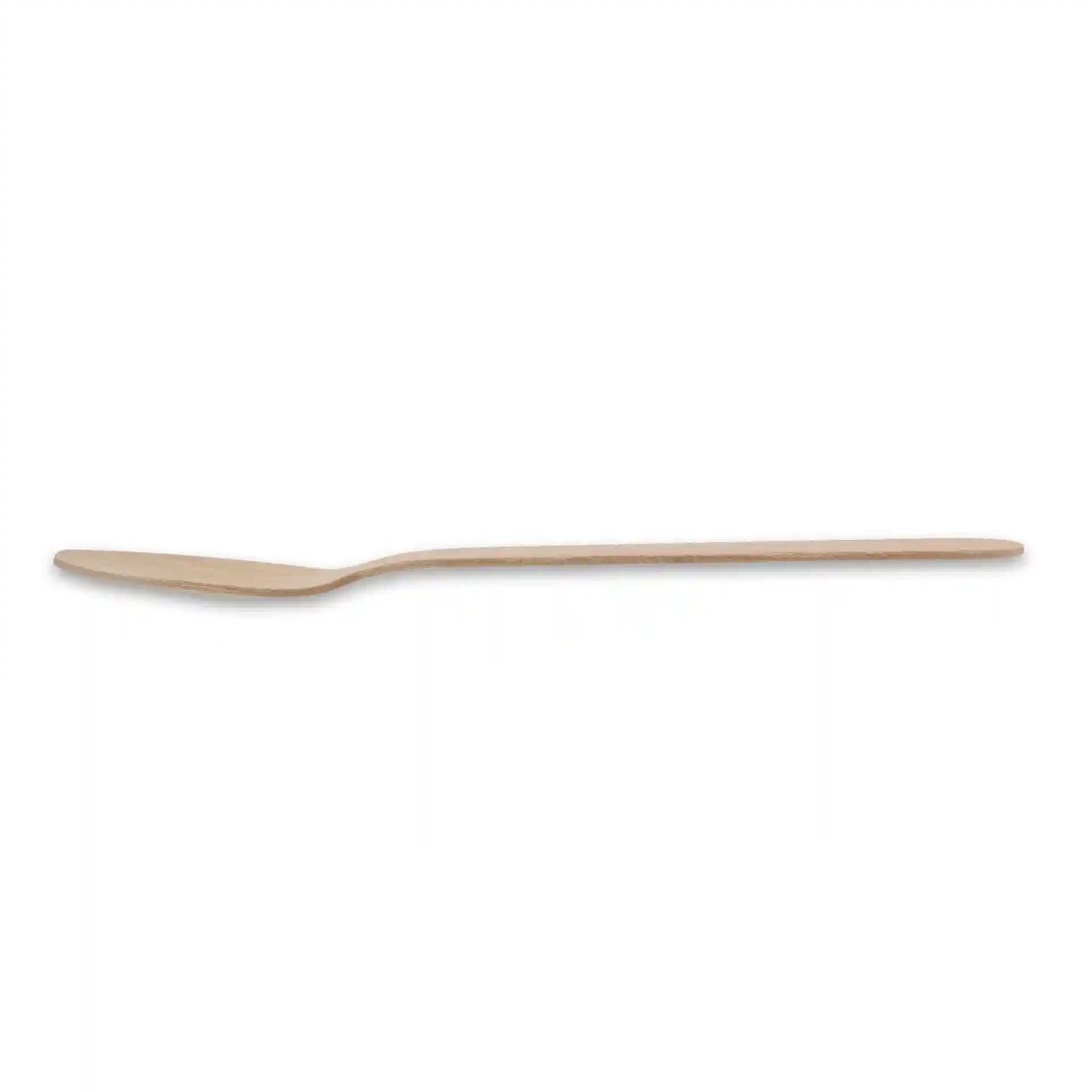 Kleine Holzlöffel, 14 cm lang, in brauner Farbe und mit glatter Oberfläche.