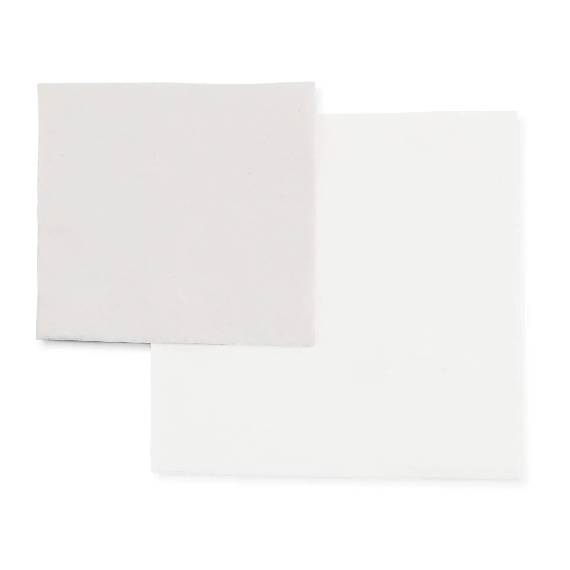 Two square cocktail napkins in white, 24 x 24 cm, showing a recycling symbol on each.