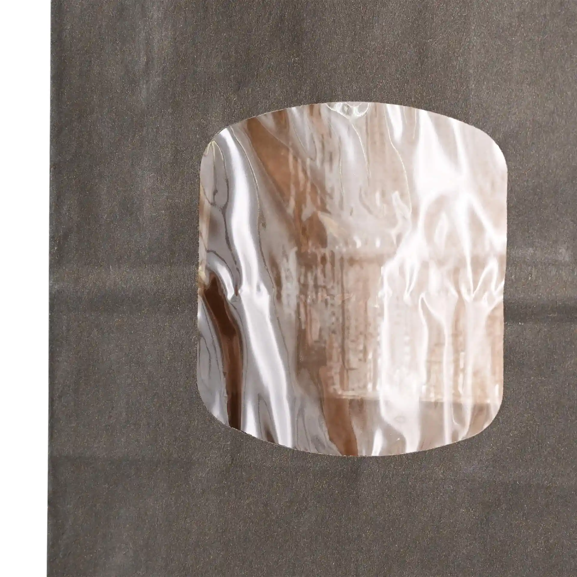 Black block bottom bag with a transparent viewing window, made of kraft paper, measuring 11.5 x 7 x 24.5 cm.