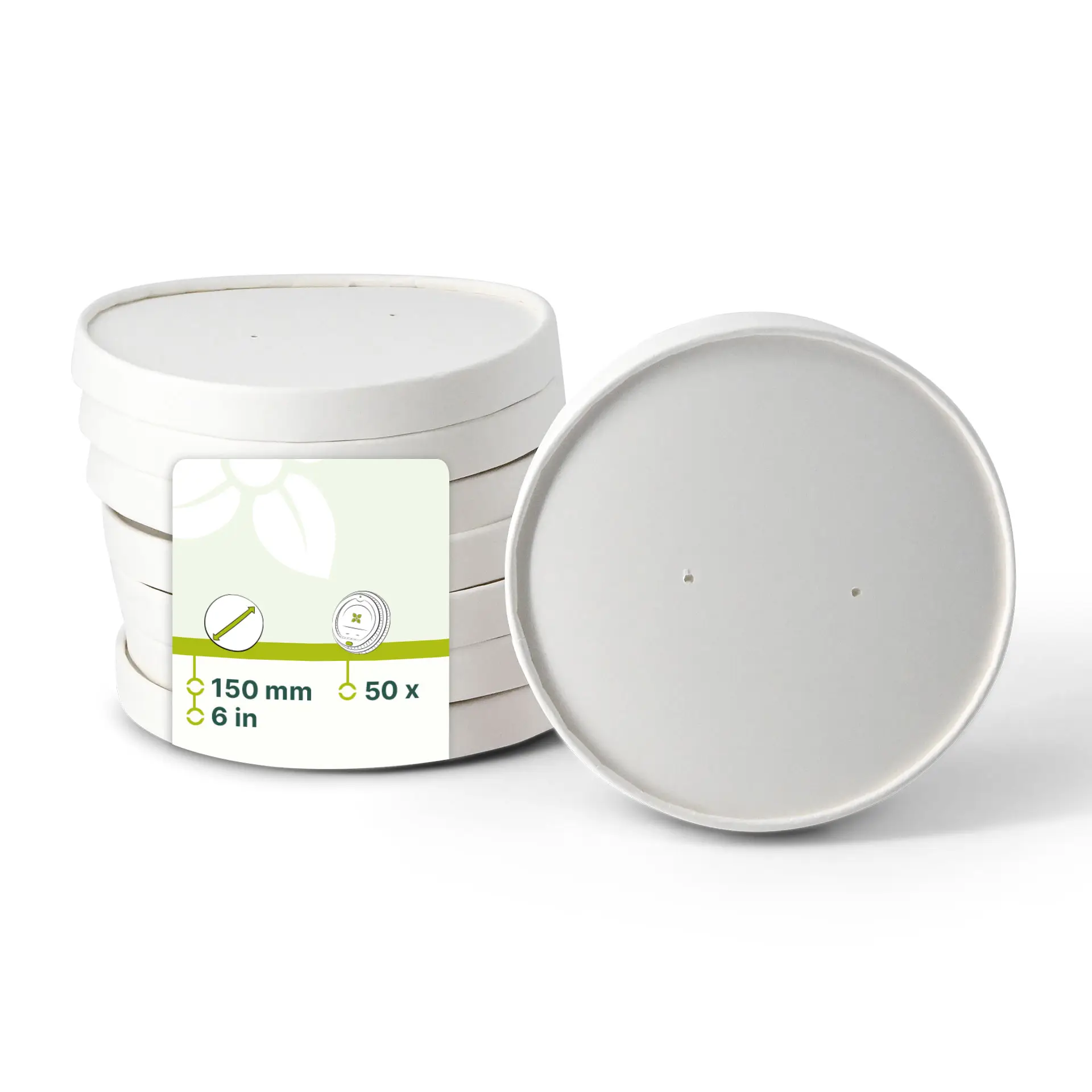 Pappdeckel mit Membran (beschichtet) Ø 150 mm, weiß, rund (für Kartonschalen)