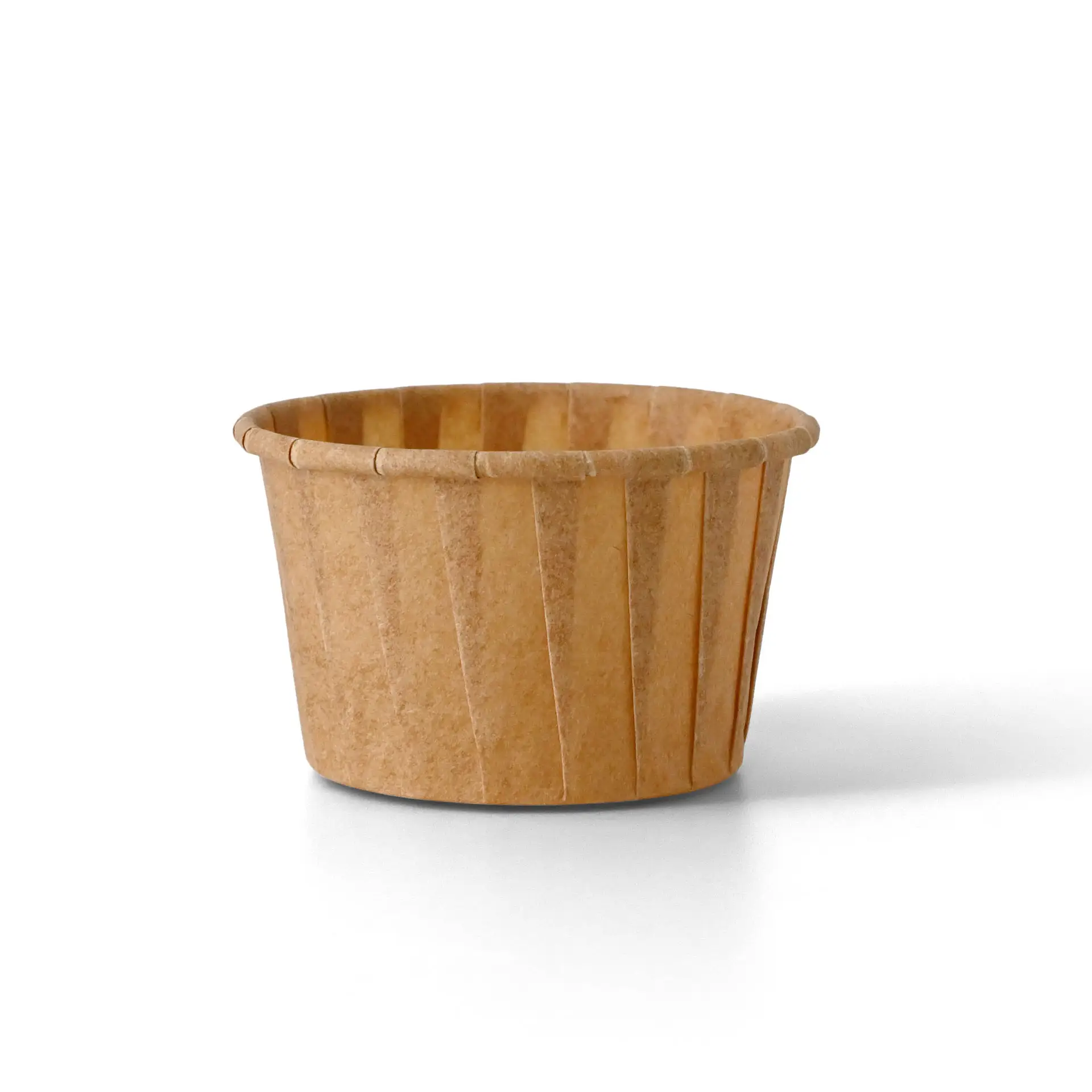 Brown biodegradable paper cup, 45 ml, suitable for dips and sauces, with a textured exterior.
