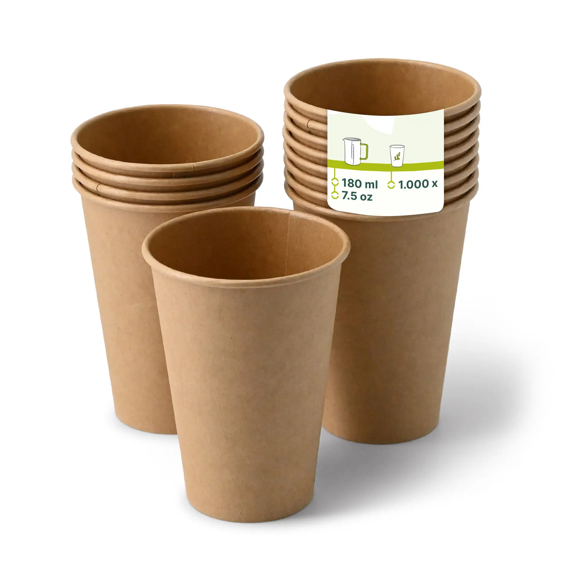 Braune Papierautomatenbecher, Größe 7,5 oz; beinhaltet einen Stapel Becher mit Etikett für PE-Beschichtung.