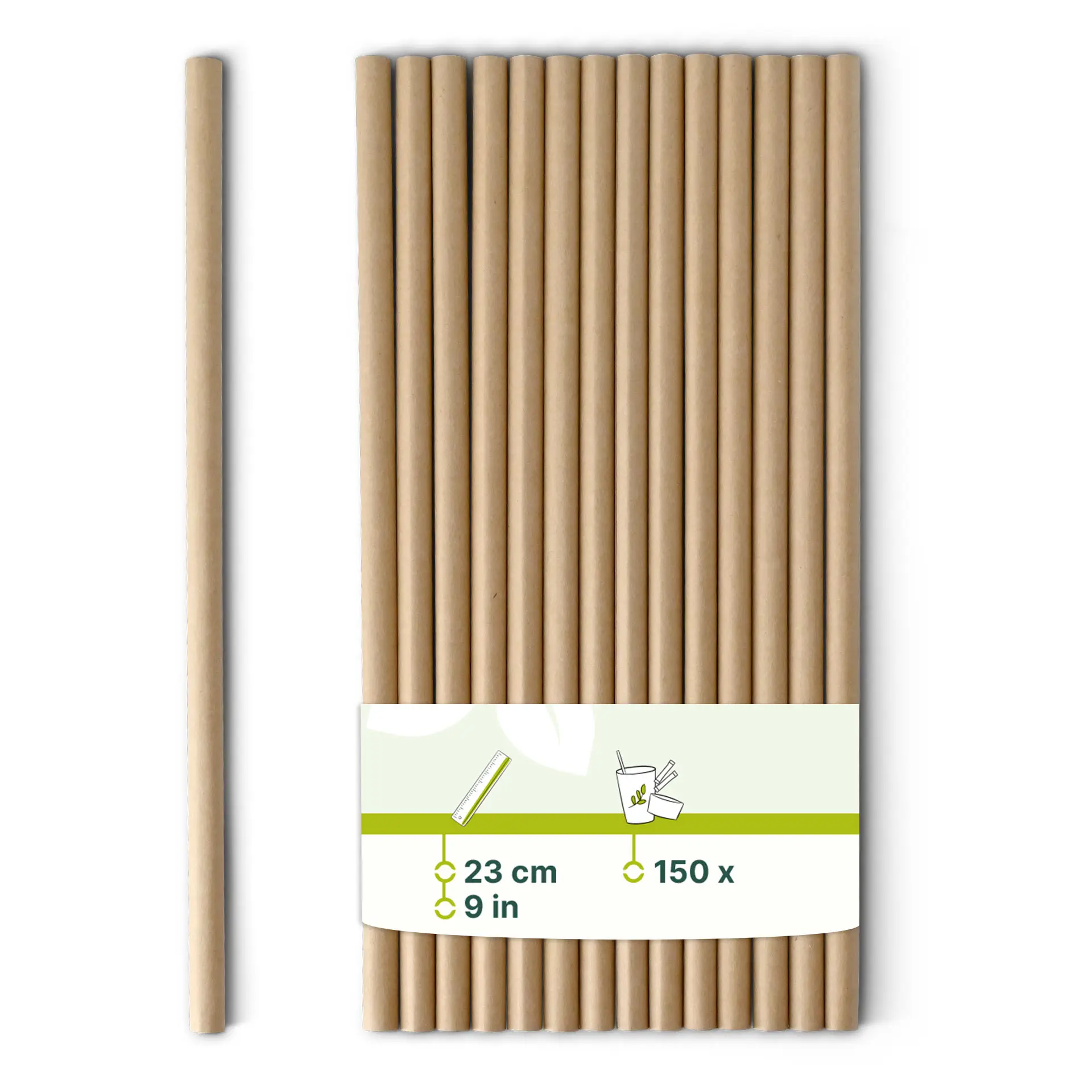 Jumbo drinking straw 23 cm, Ø 0,8 cm, brown, vertically rolled