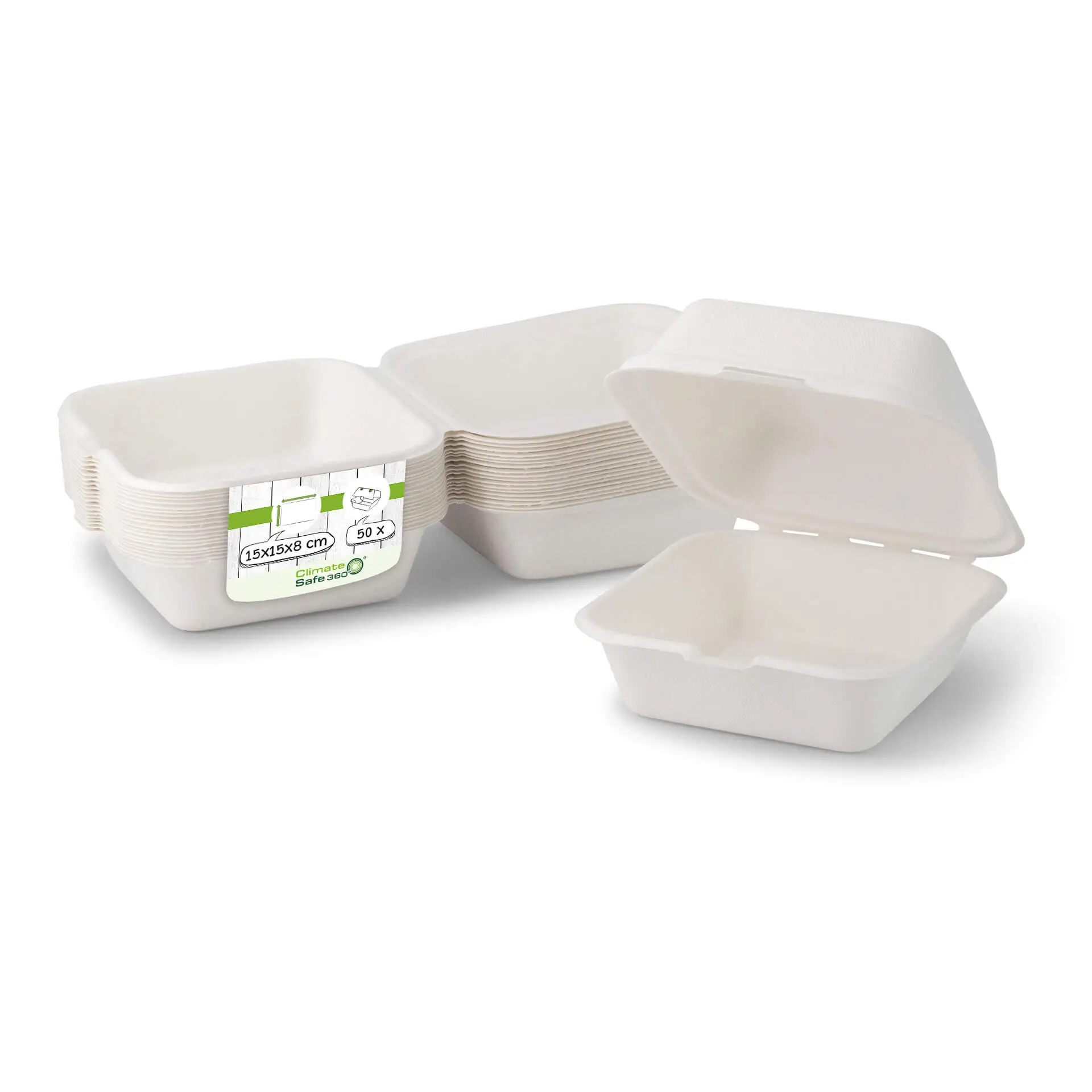 Sugarcane-burger boxes 15 x 15 x 8 cm, square Sugarcane-burger boxes 15 x 15 x 8 cm, square