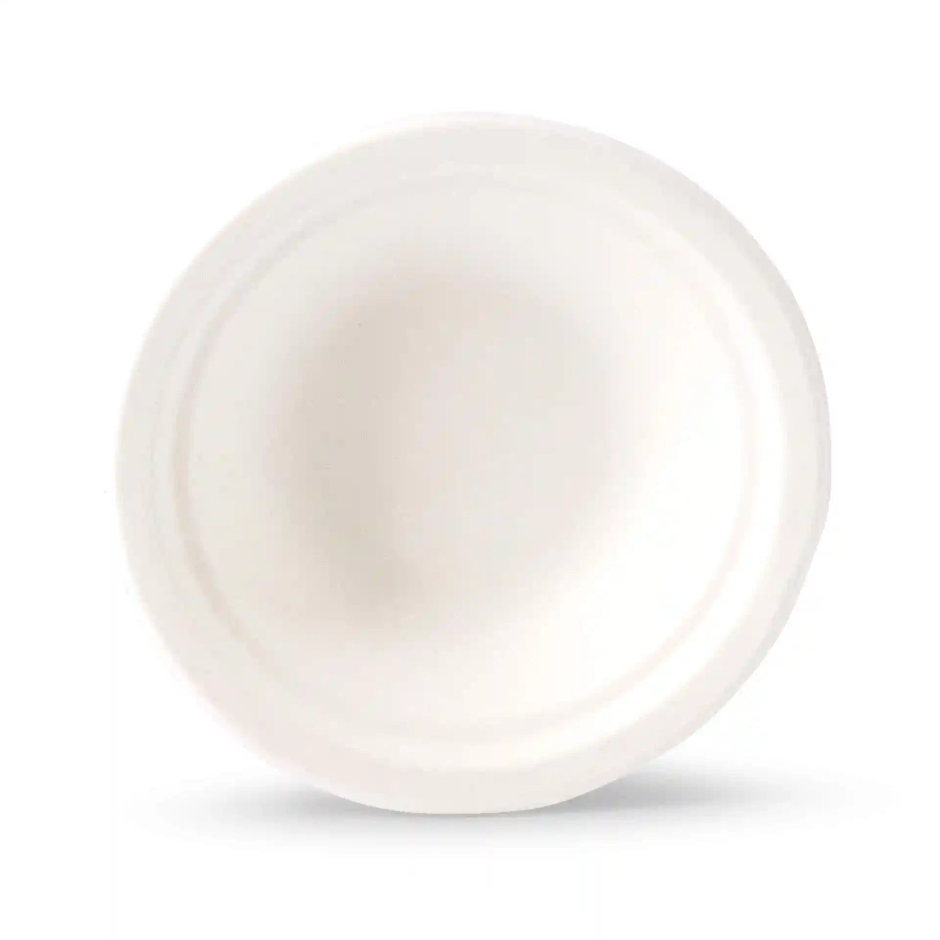 Round white sugarcane bowl with a diameter of 178 mm and a depth of 42 mm, shown from above.