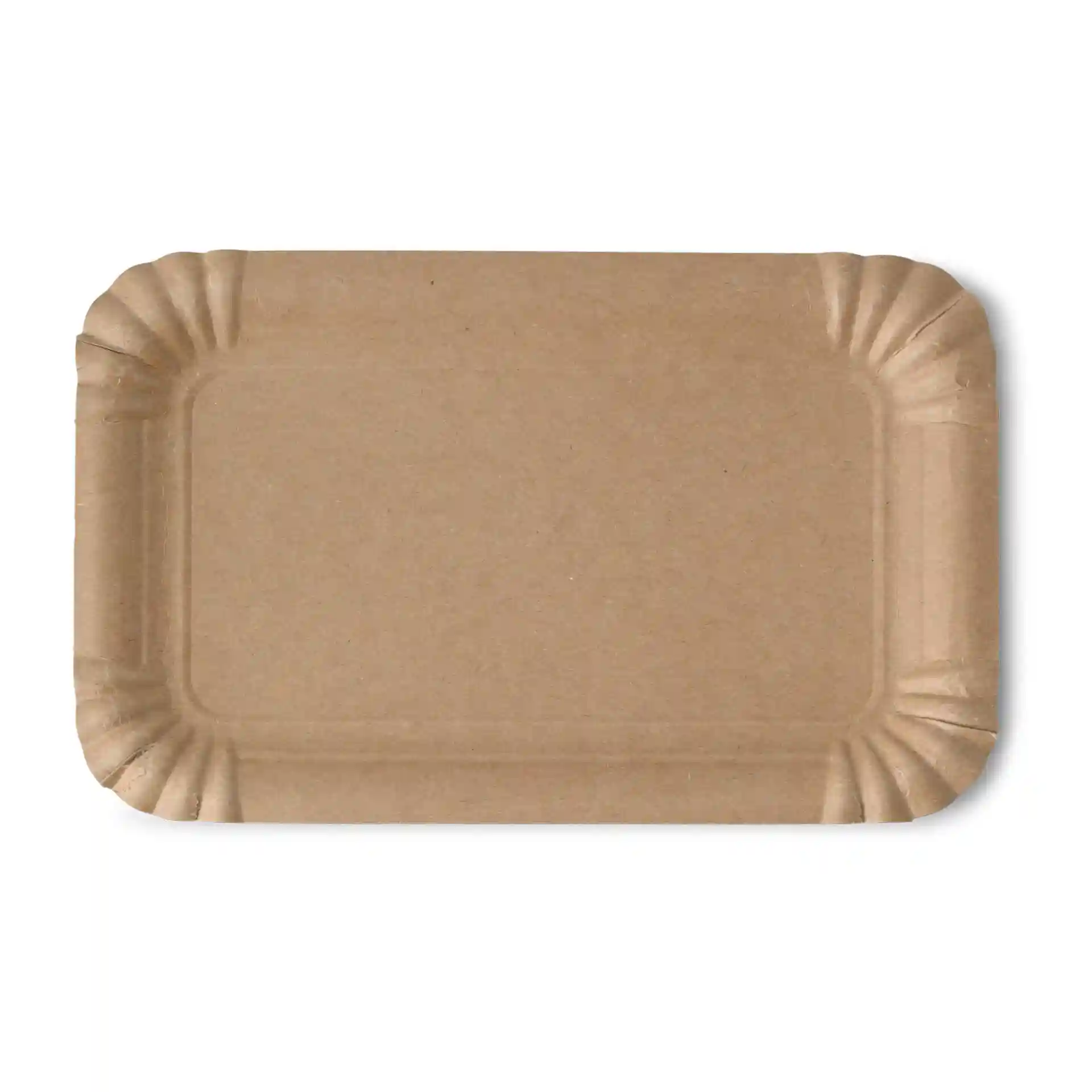 Rechteckiger brauner Pappgeschirr mit den Maßen 13 x 20 cm, flaches Design und ohne Beschichtung.