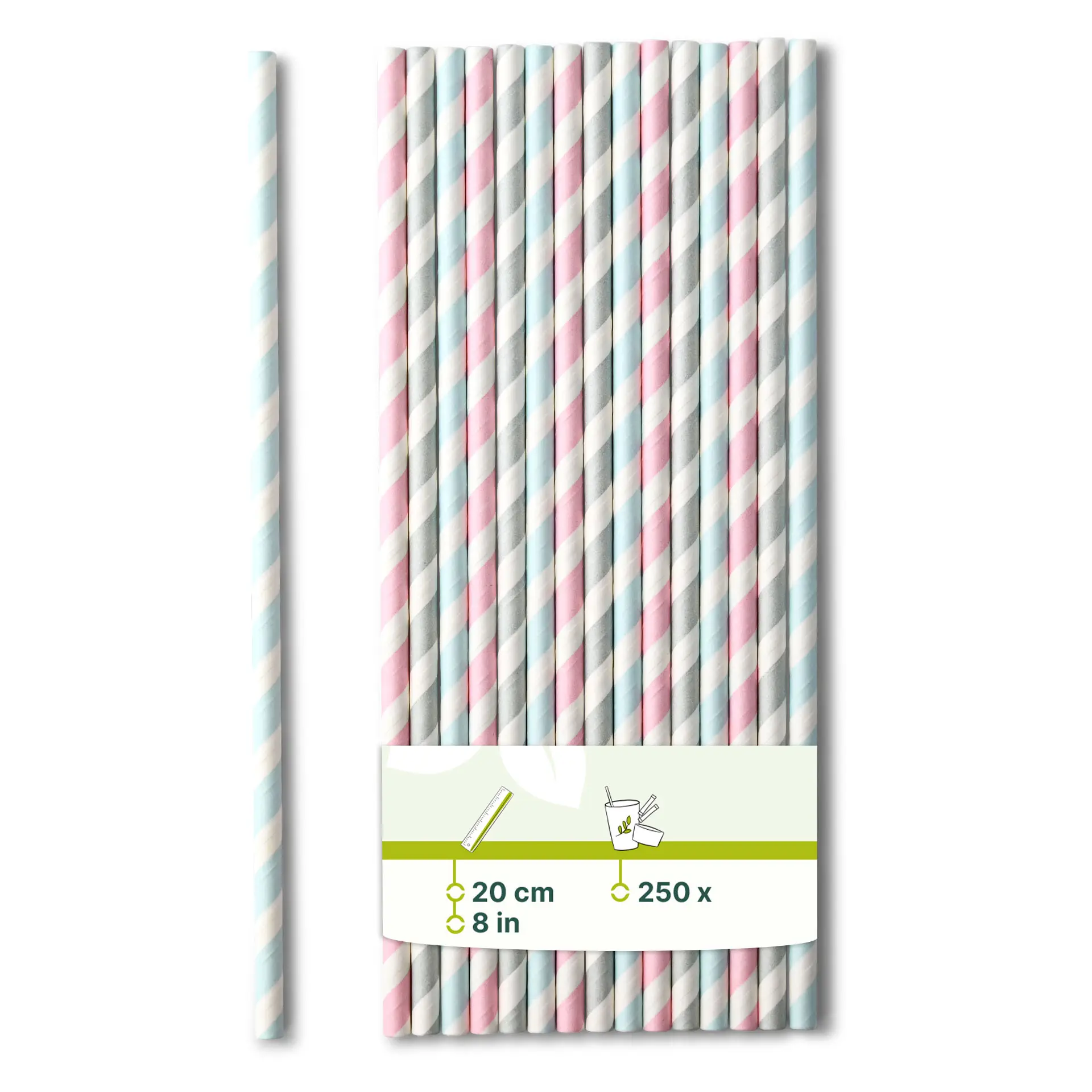 Trinkhalme aus Papier 20 cm, Ø 0,6 cm, pastell gestreift Trinkhalme aus Papier 20 cm, Ø 0,6 cm, pastell gestreift