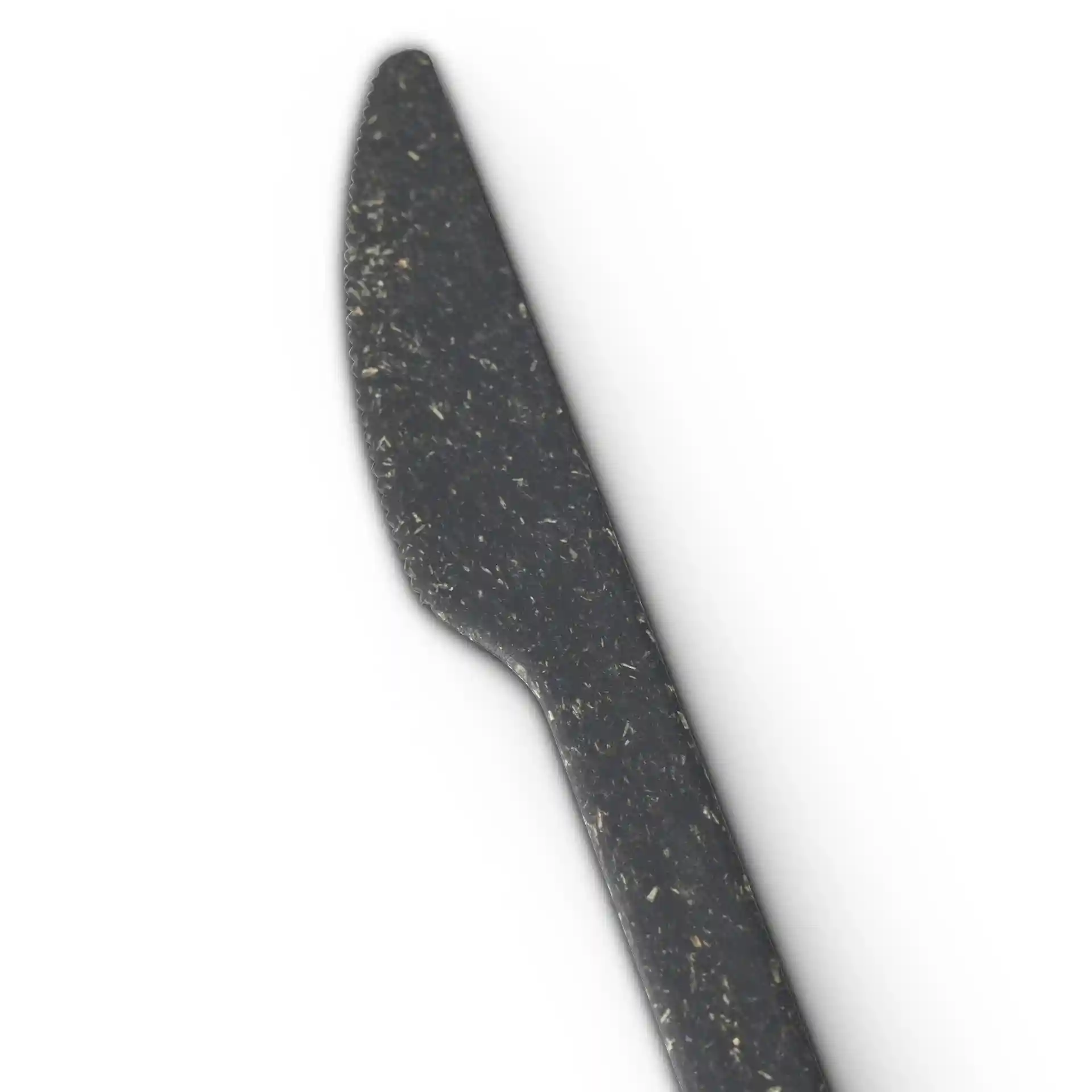 Schwarzes, wiederverwendbares Messer aus Biokomposit, mit glatter Klinge und abgerundetem Ende, 18 cm lang.