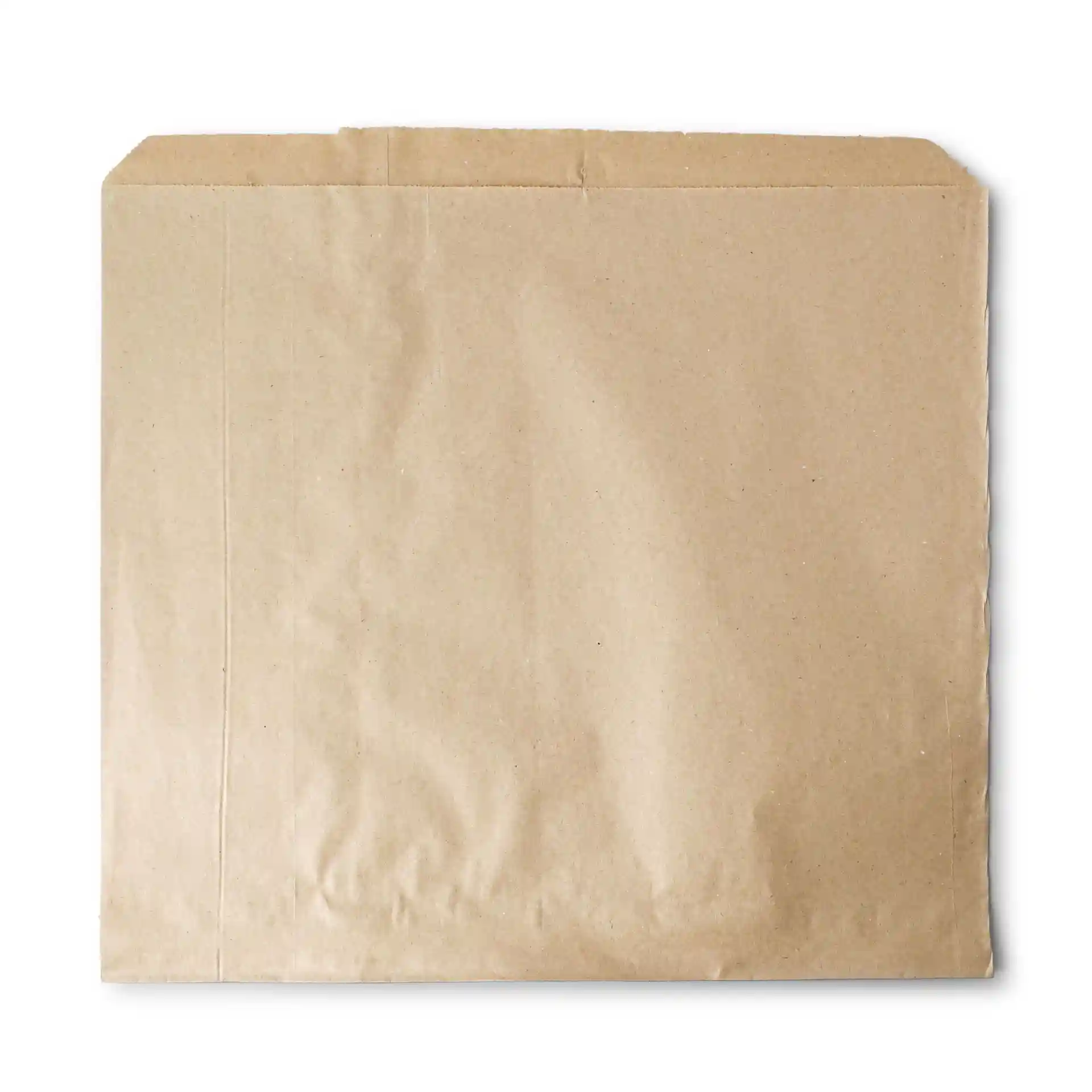 Braune Kraftpapier-Flachbeutel mit den Maßen 30 x 29 cm, ohne Beschichtung oder Sichtfenster.