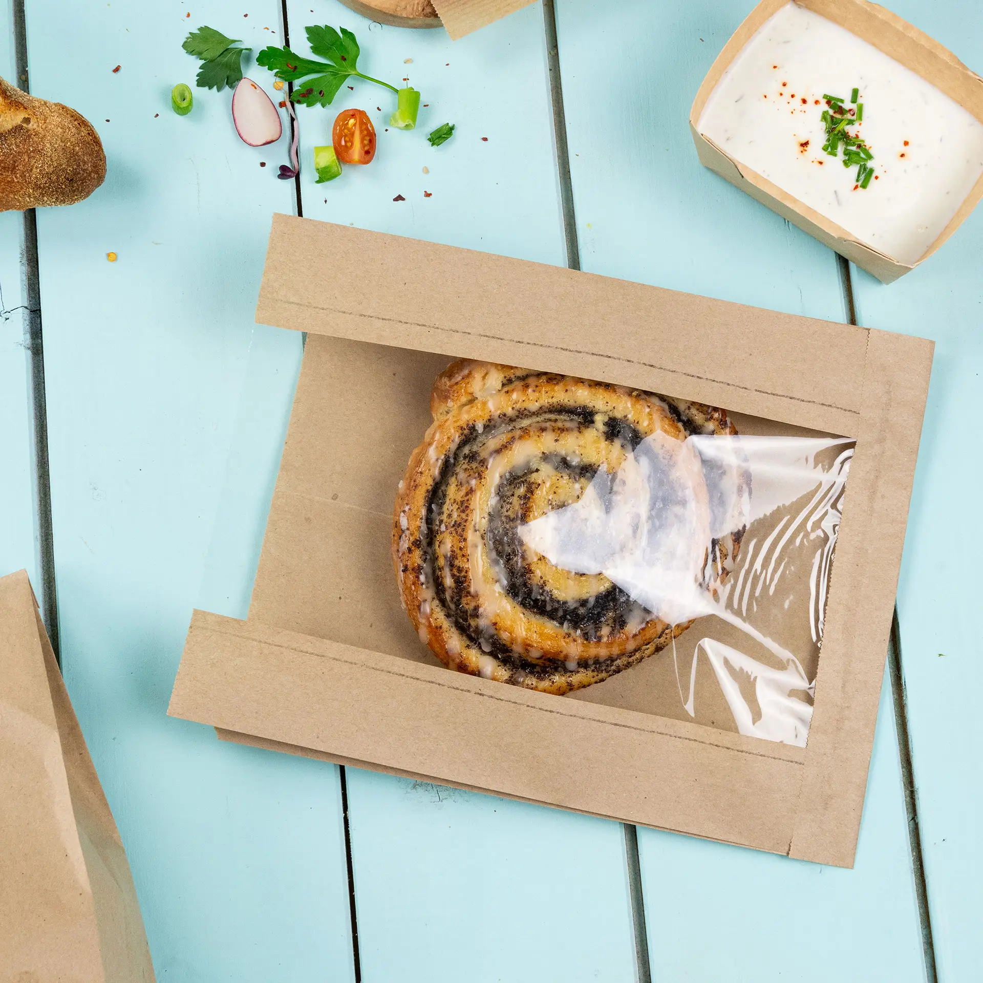 Bäckertüten aus Papier mit Fenster S, 20 x 5 x 27 cm, braun