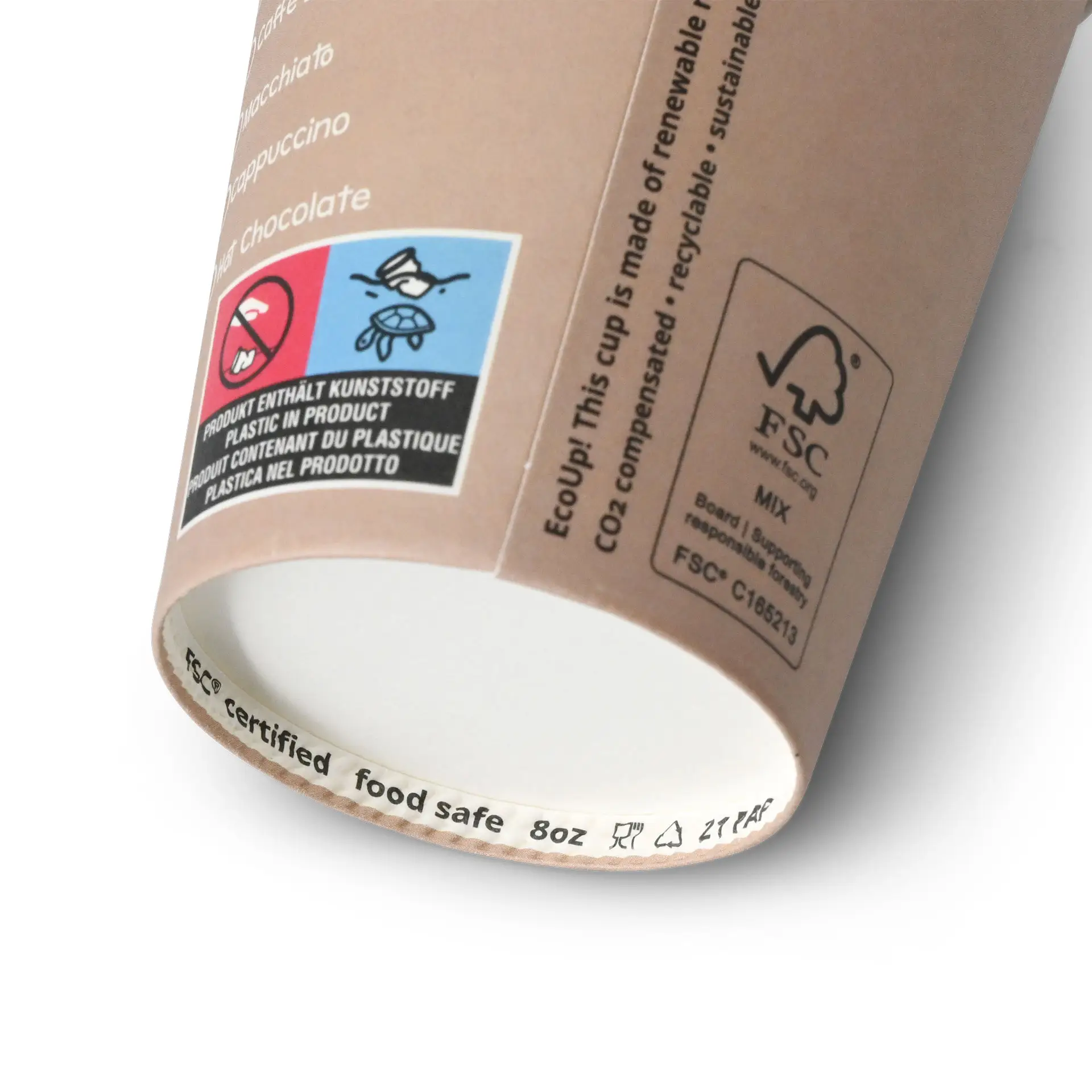 Pappbecher bedruckt "Coffeebreak" (beschichtet) 200 ml / 8 oz, Ø 80 mm, weiß