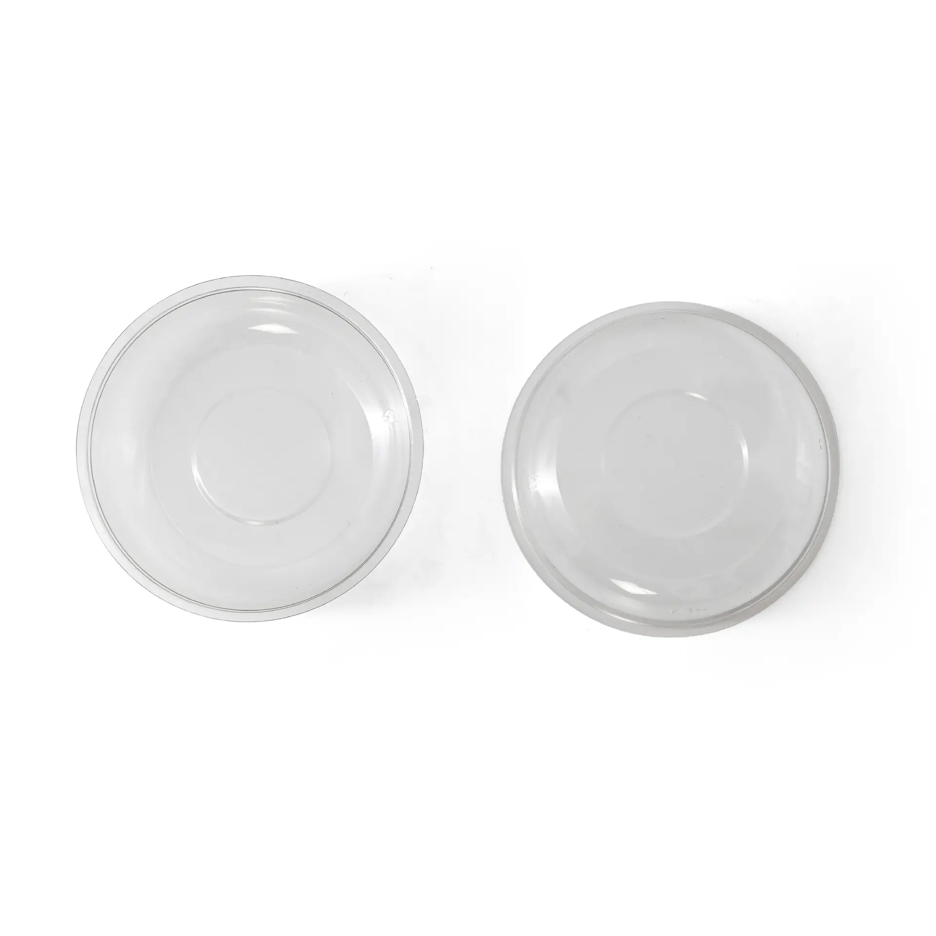 Zwei transparente PET-Innenbecher, jeweils mit 95 mm Durchmesser und 130 ml Volumen, zur Lebensmittelseparierung.