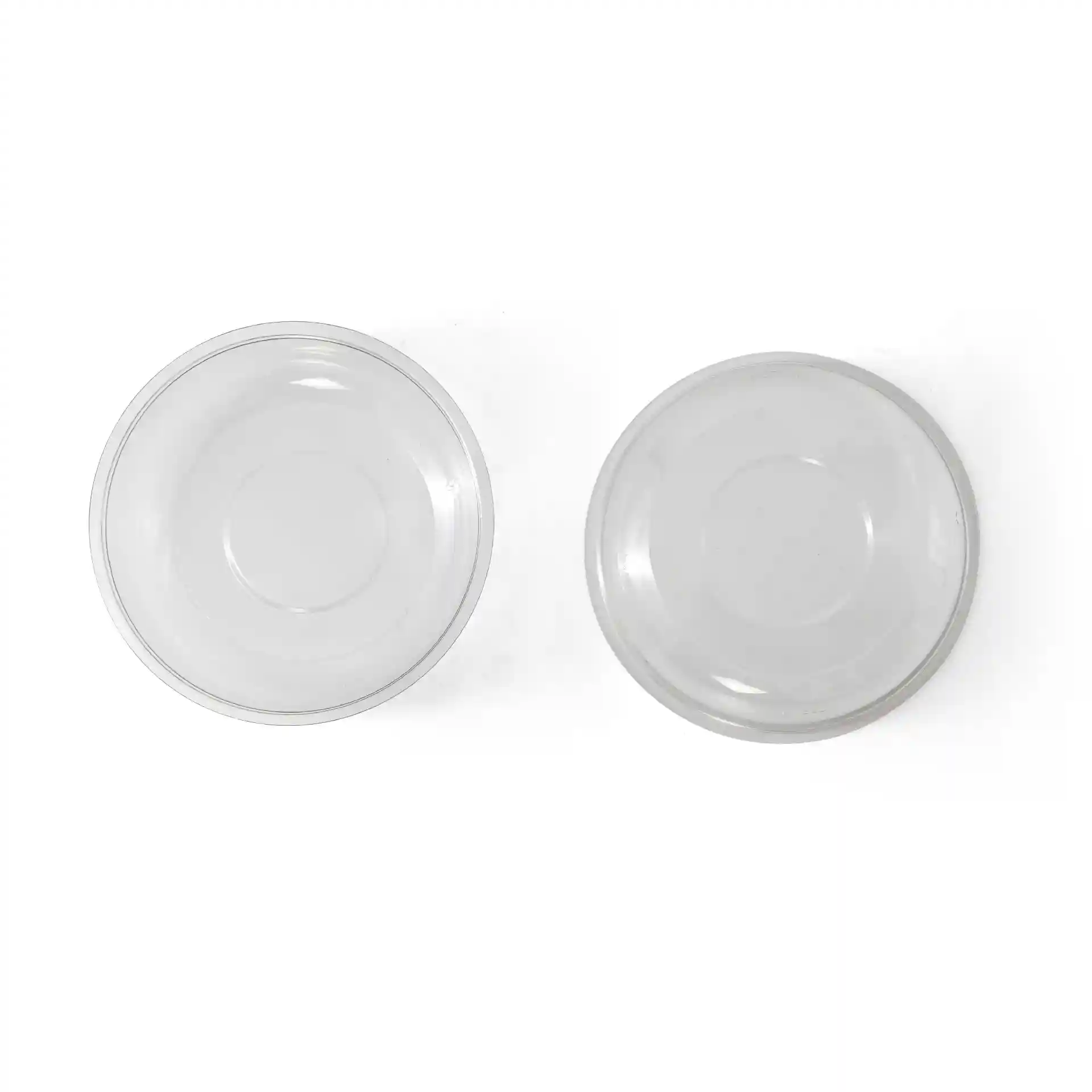 Two clear PET insert cups with a diameter of 95 mm, shown from above on a white background.