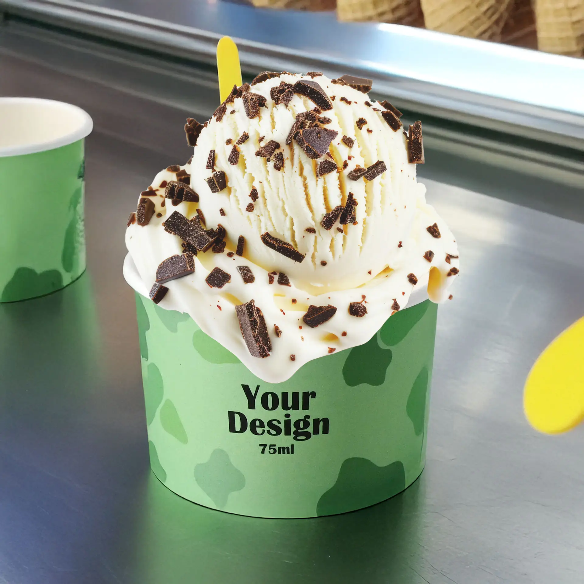 Custom printed ice cream cup, 75 ml / 3 oz, white, PE-coated