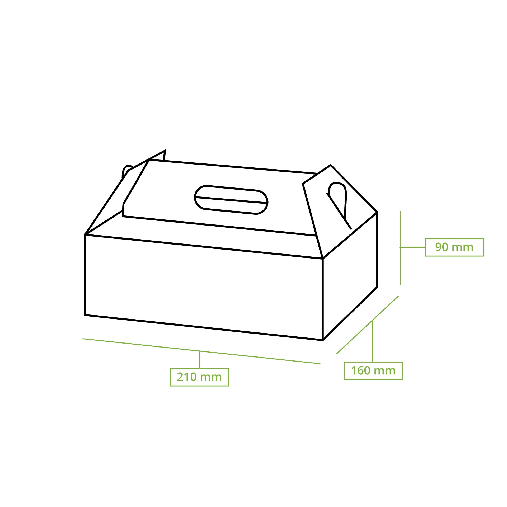Kuchenbox aus Pappe mit Griff M, 21 x 16 x 9 cm, braun, faltbar