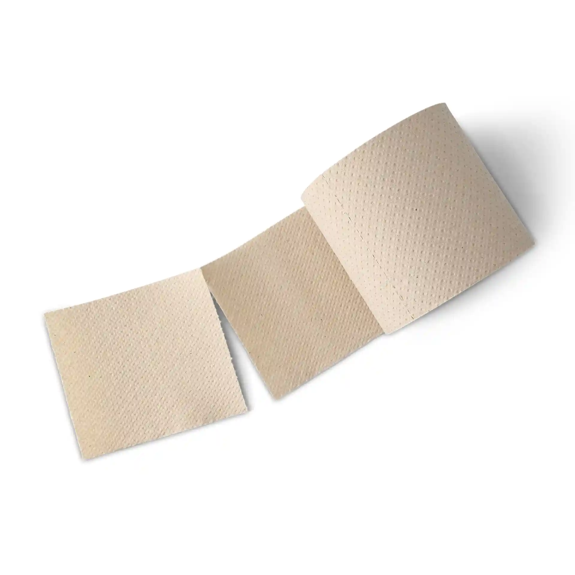 Brown recycled paper toilet paper roll, 2-ply, partially unrolled with visible sheets.