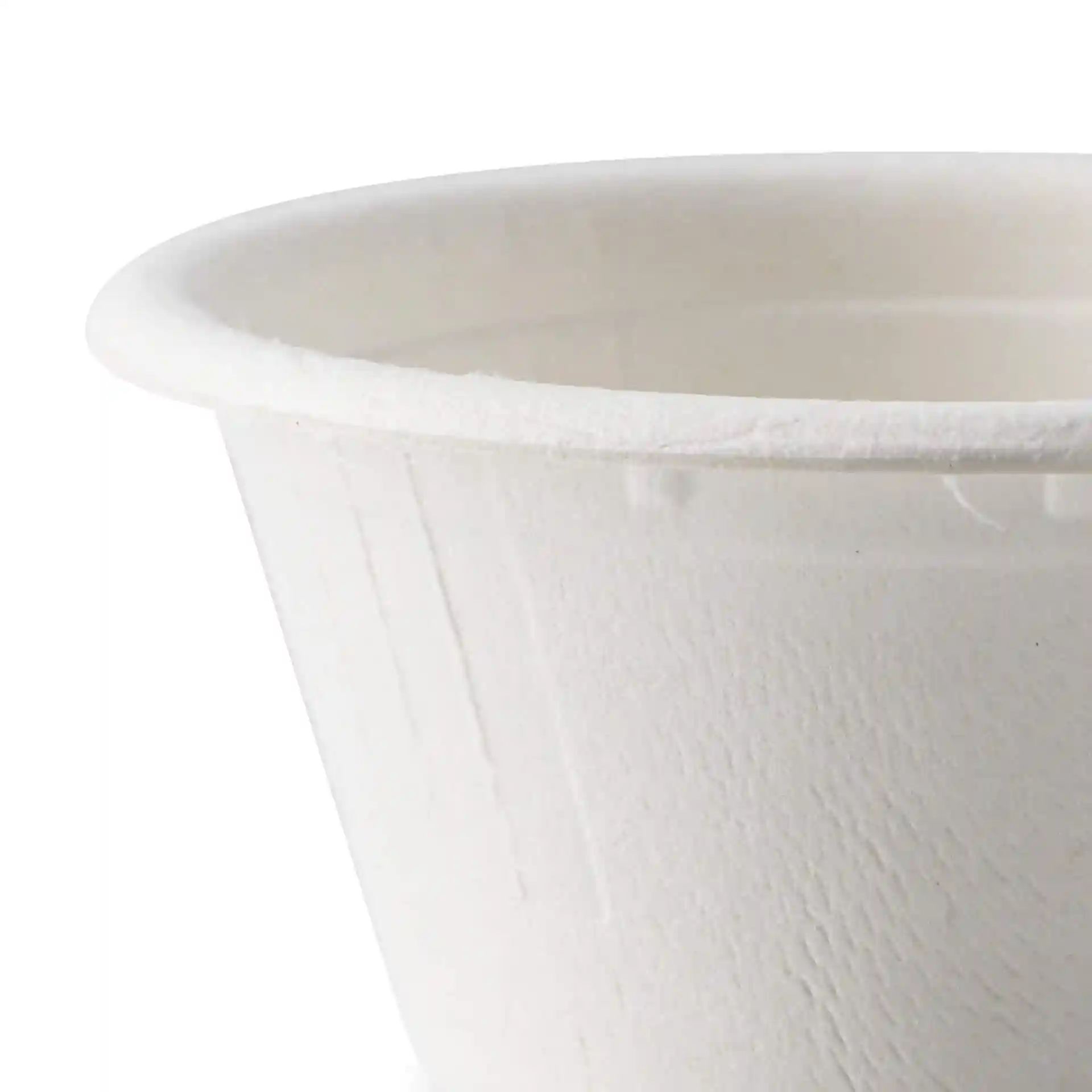 White bagasse dip bowl with a diameter of 62 mm and height of 32 mm, showing a textured surface.