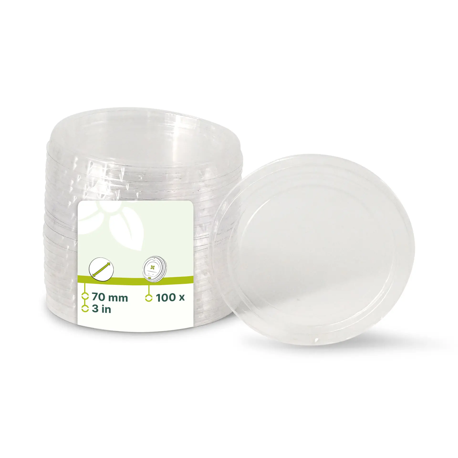 PLA lids Ø 70 mm, clear, round