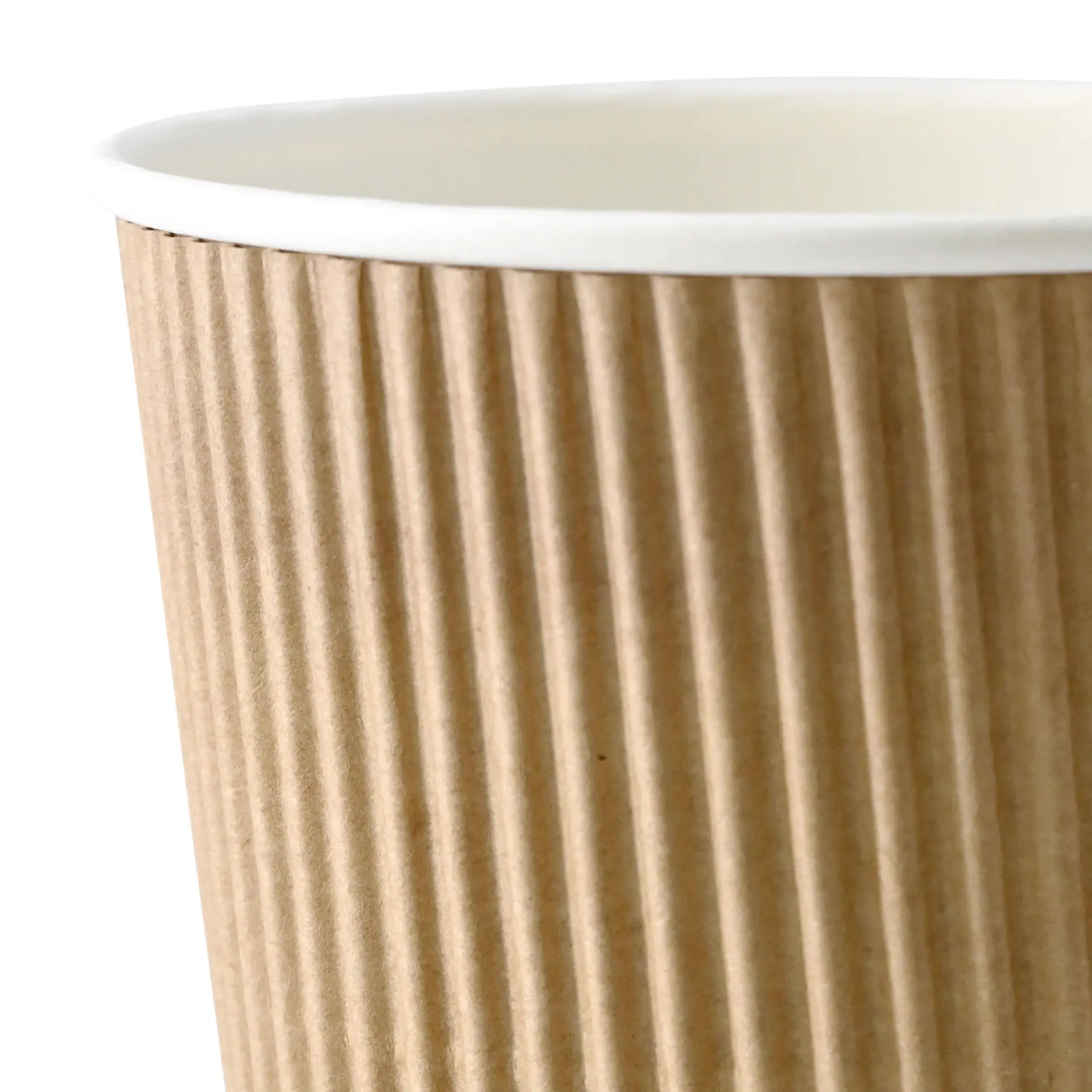 Riffelbecher / Coffee to go Becher 400 ml / 16 oz, Ø 90 mm, braun / innen weiß, PLA-beschichtet