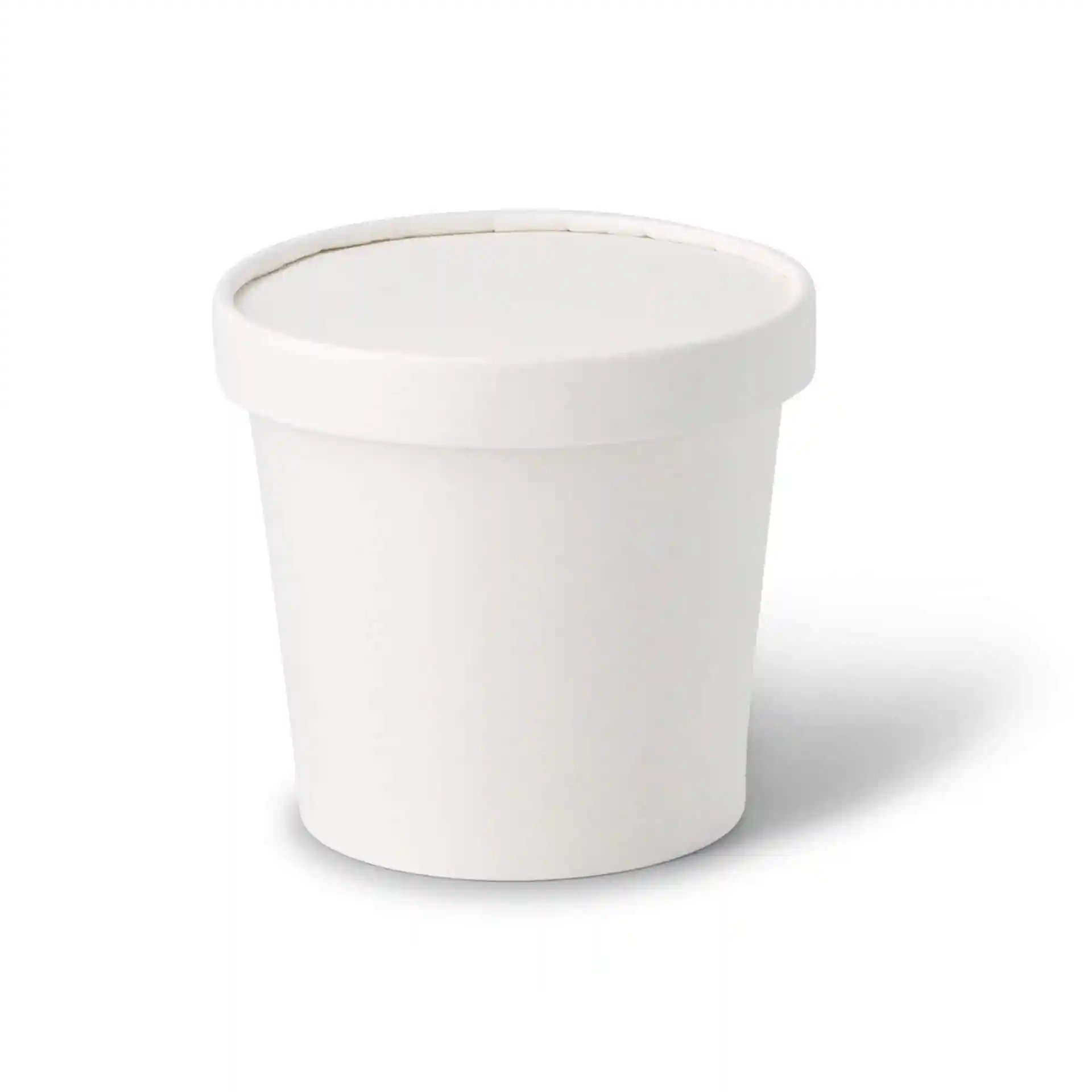 White round cardboard container with a matching lid, suitable for ice cream, measuring 14 mm in height and 93 mm in diameter.