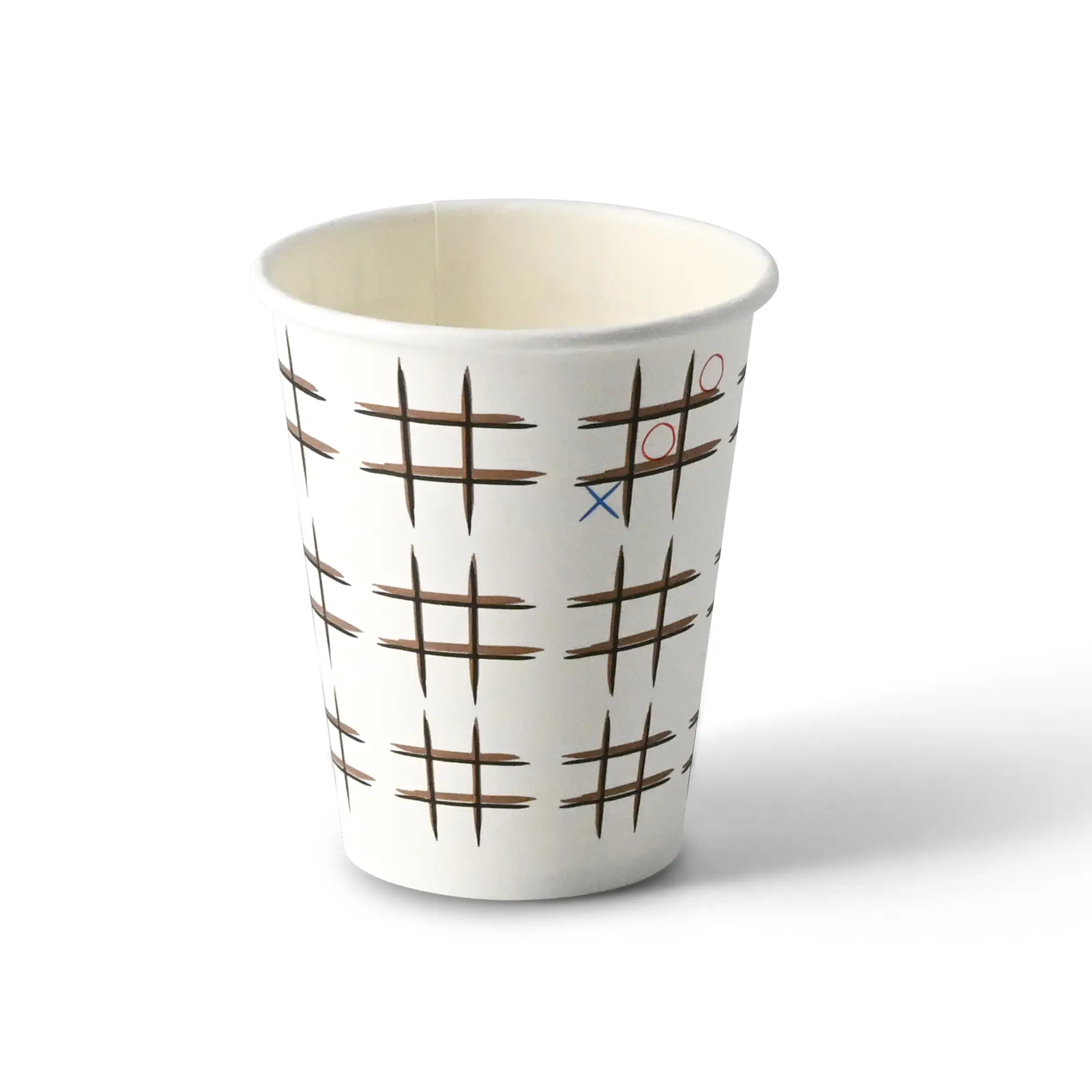 Pappbecher bedruckt "Tic Tac Toe" (beschichtet) 200 ml / 8 oz, Ø 80 mm, weiß