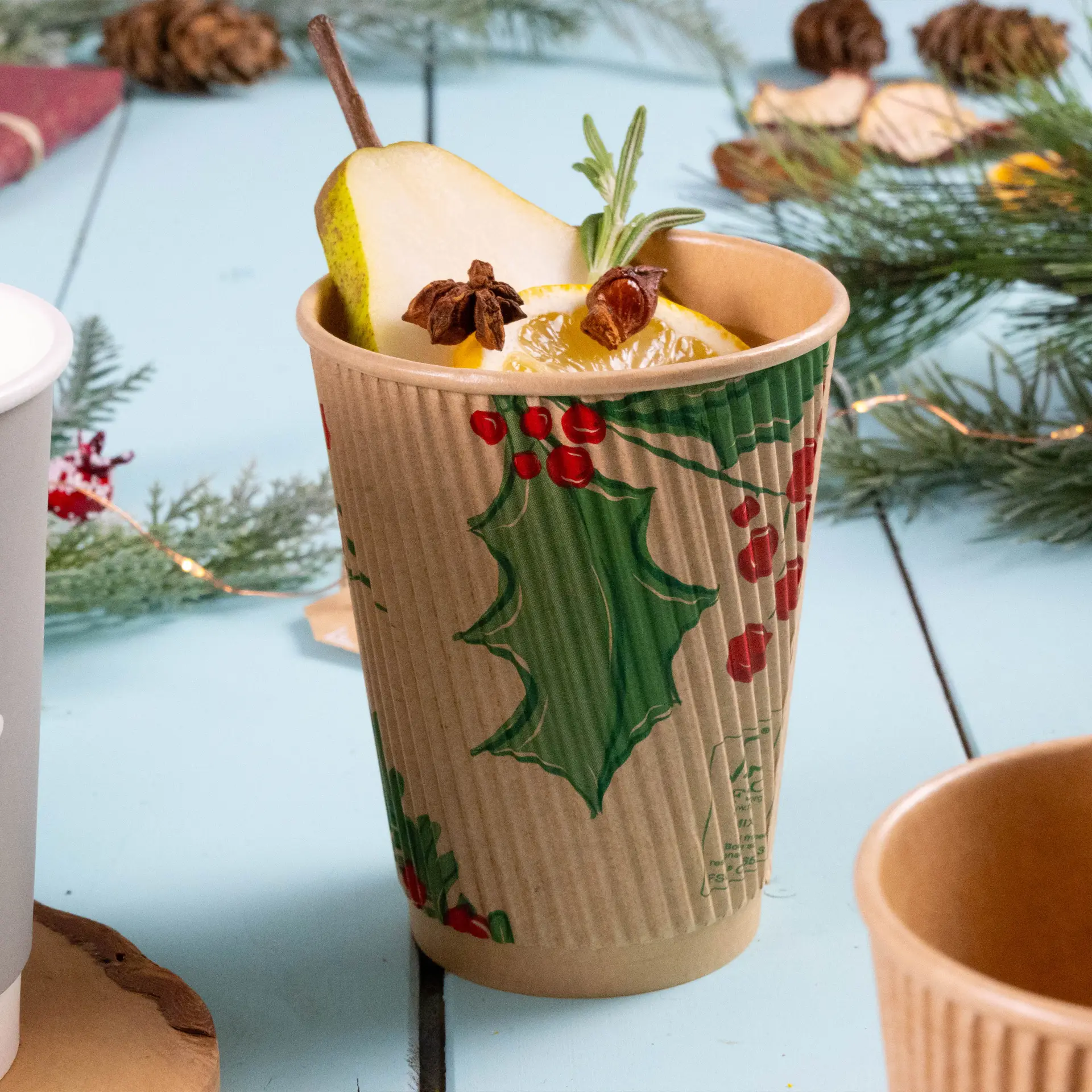 Riffelbecher bedruckt, 300 ml / 12 oz, braun, PLA-beschichtet