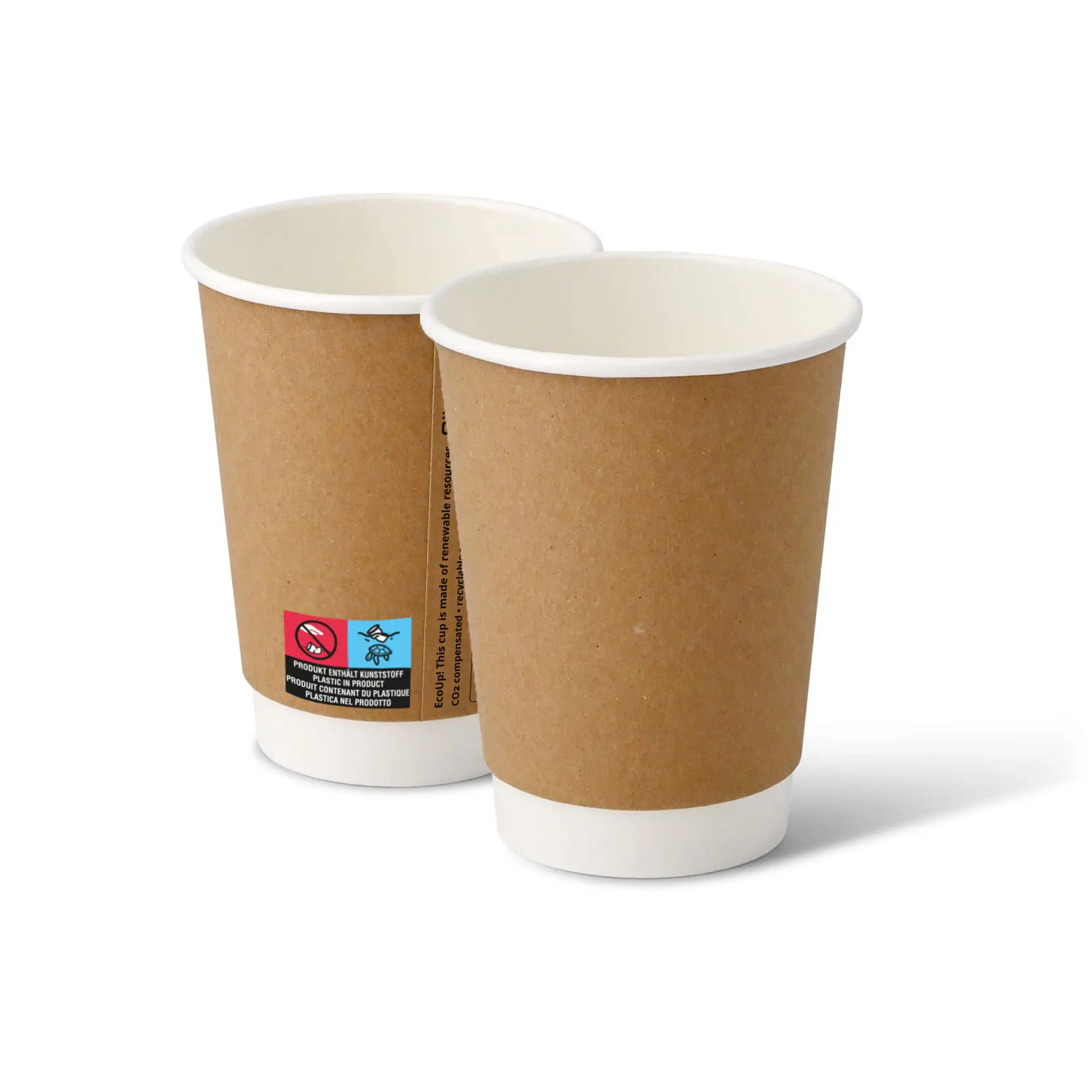 Coffee to go Becher aus Pappe (beschichtet) doppelwandig, 300 ml / 12 oz, Ø 90 mm, braun, innen weiß Coffee to go Becher aus Pappe (beschichtet) doppelwandig, 300 ml / 12 oz, Ø 90 mm, braun, innen weiß