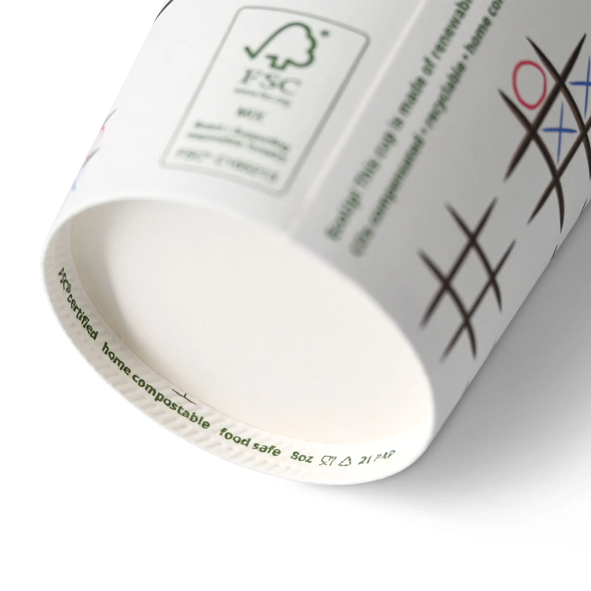 Pappbecher bedruckt "Tic Tac Toe" 200 ml / 8 oz, Ø 80 mm, weiß Pappbecher bedruckt "Tic Tac Toe" 200 ml / 8 oz, Ø 80 mm, weiß