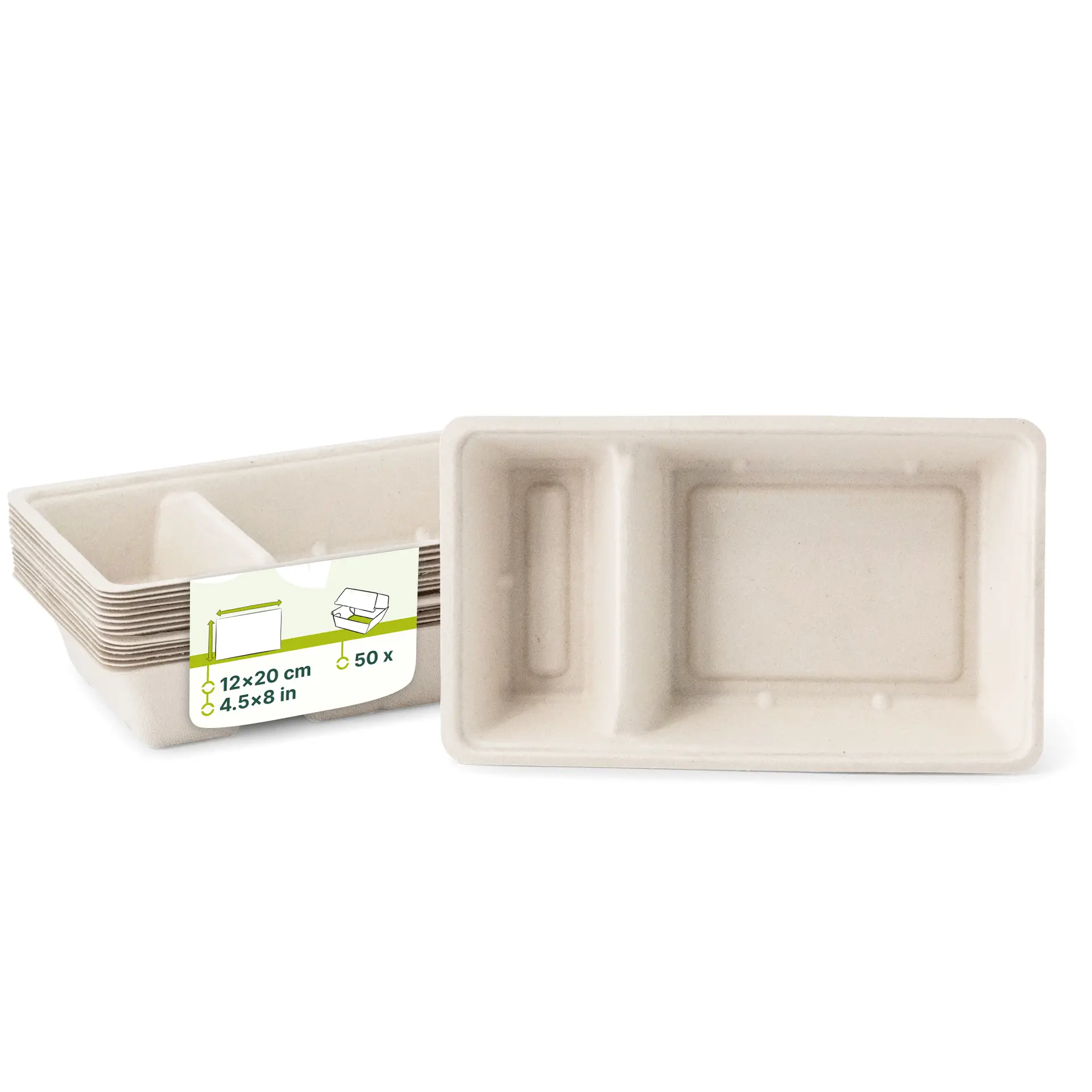 Pommesschale aus Zuckerrohr,  2 Kammern, 12 x 20 x 3,5 cm Pommesschale aus Zuckerrohr,  2 Kammern, 12 x 20 x 3,5 cm