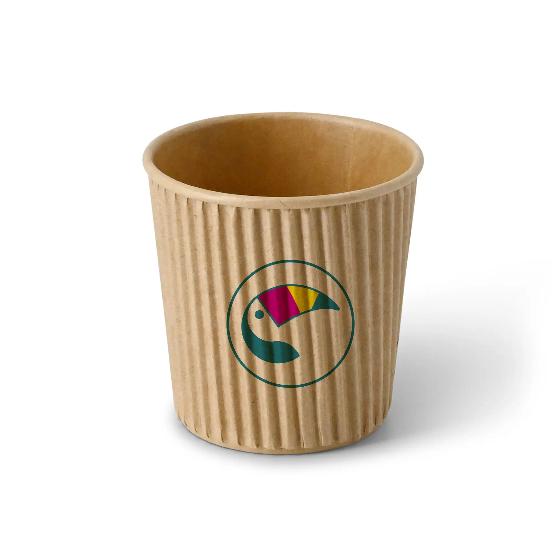 Riffelbecher bedruckt, 100 ml / 4 oz, braun, PLA-beschichtet Riffelbecher bedruckt, 100 ml / 4 oz, braun, PLA-beschichtet