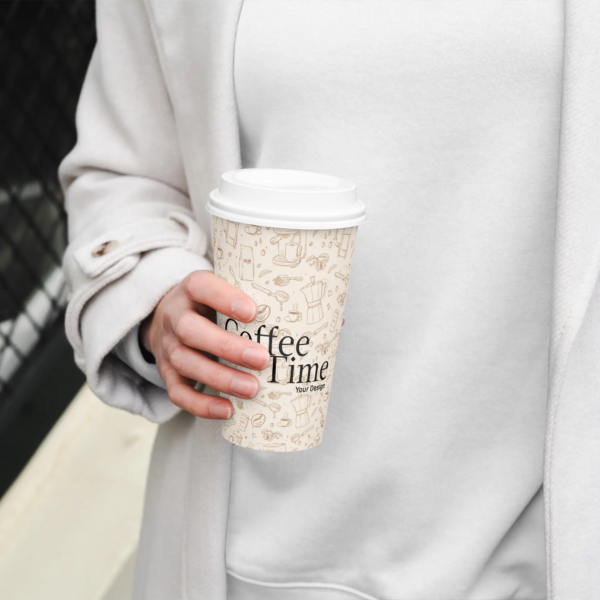 Paper cups with logo (single-wall), 400 ml / 16 oz, white, water-based barrier