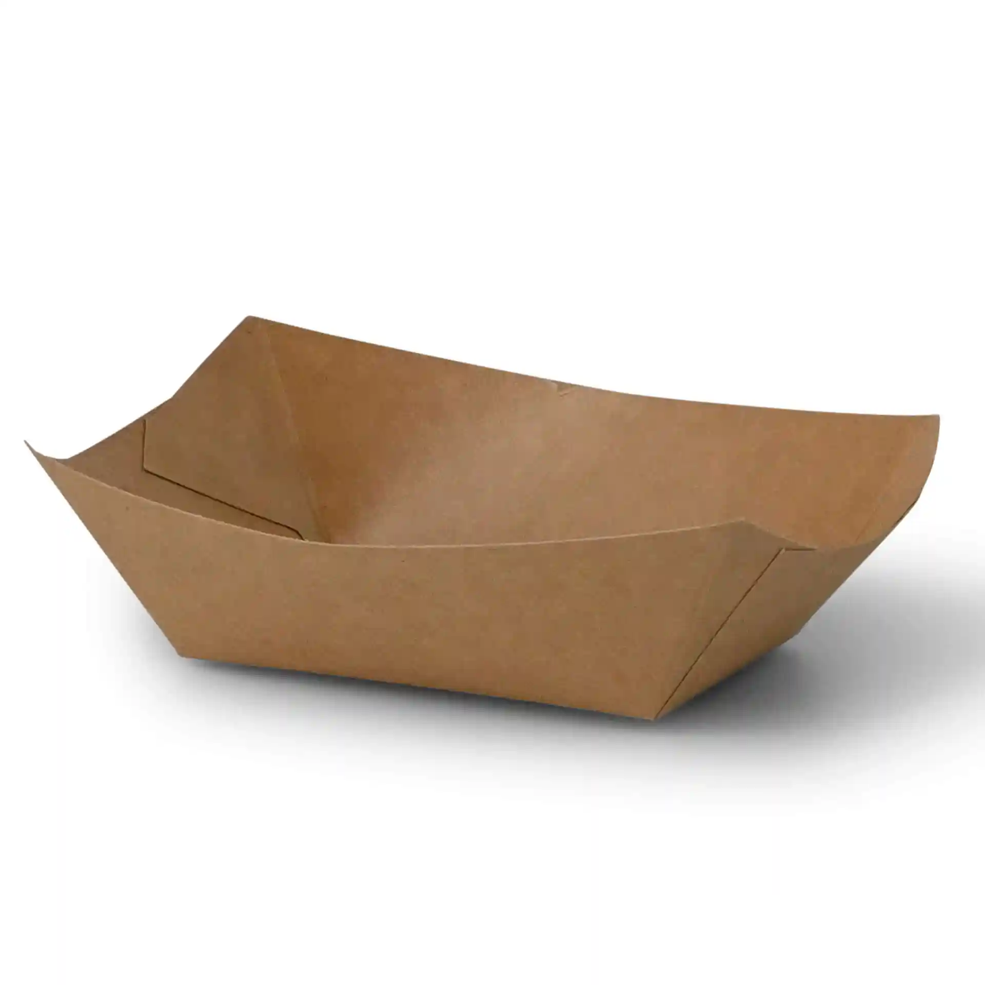 Braunes Papp-Snacktablett in rechteckiger Form, 13,5 x 9,5 x 3,5 cm groß.