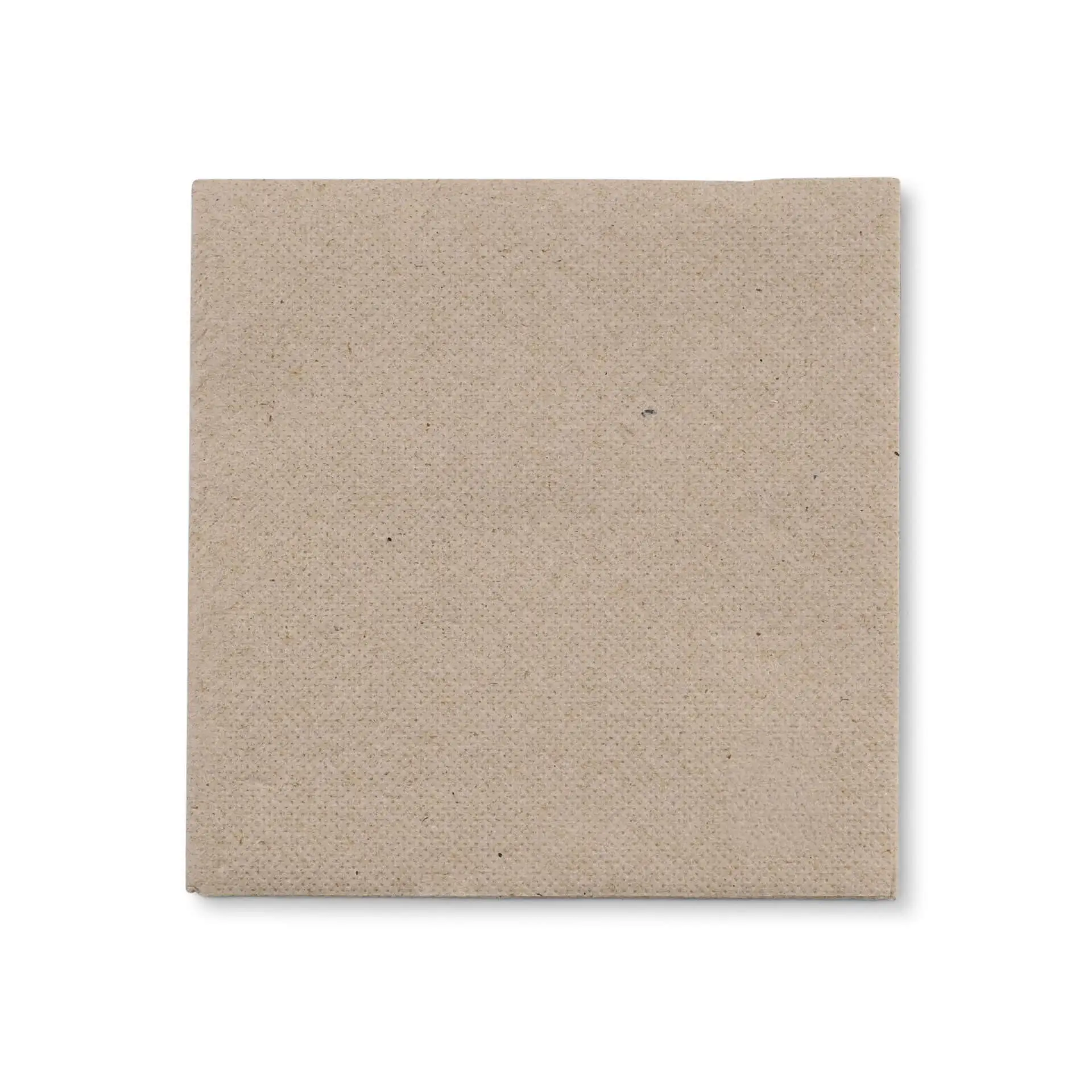 Square unbleached recycled paper napkin, 25 x 25 cm, 2-ply, with a symbol indicating 100% recycled material.