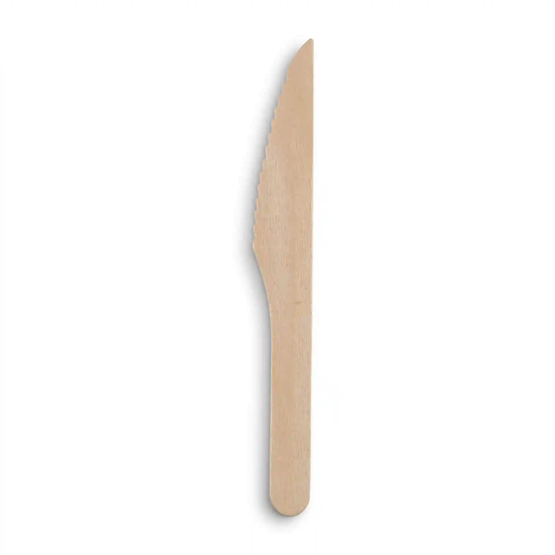 Holzmesser mit einer Länge von 16,5 cm, mit gezahnter Kante und braunem Holzfinish.