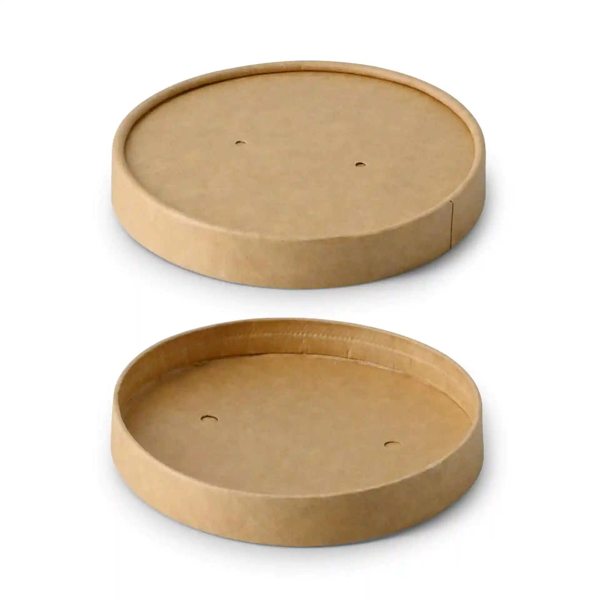 Round brown cardboard lids with a height of 16 mm and a diameter of 100 mm, showing two pieces stacked.