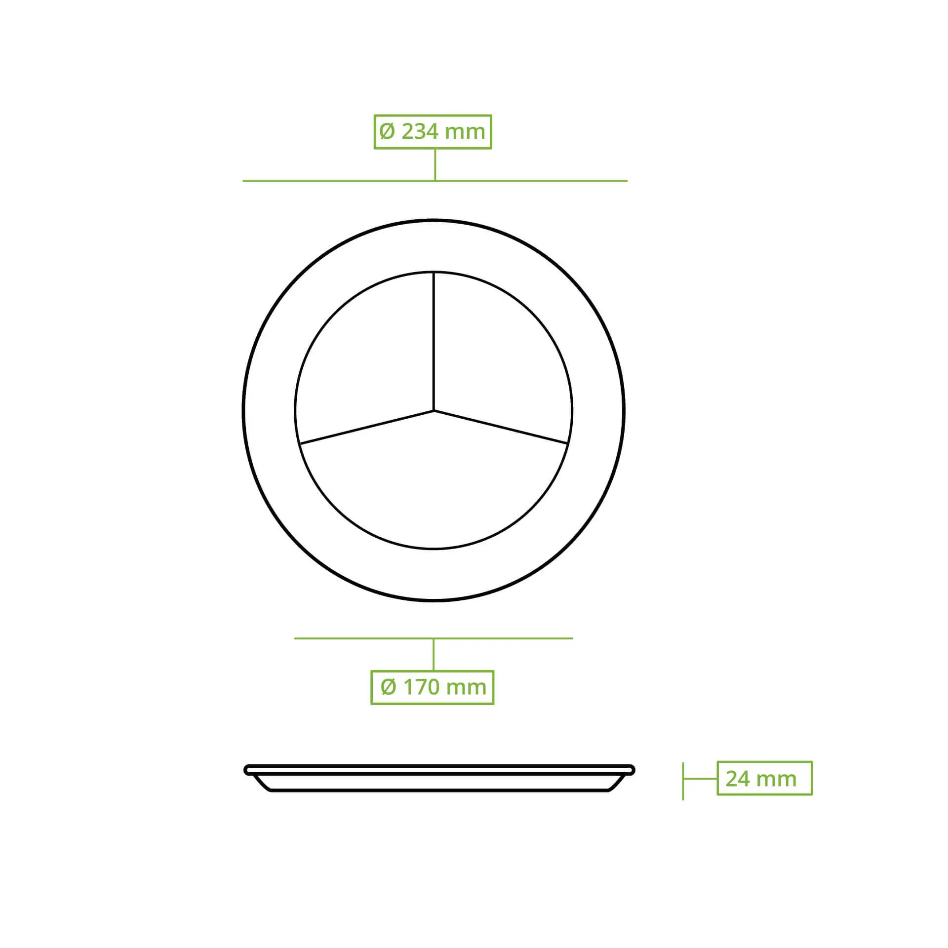 Ø 22 cm, Sugarcane-menu plate 3 compartments, round