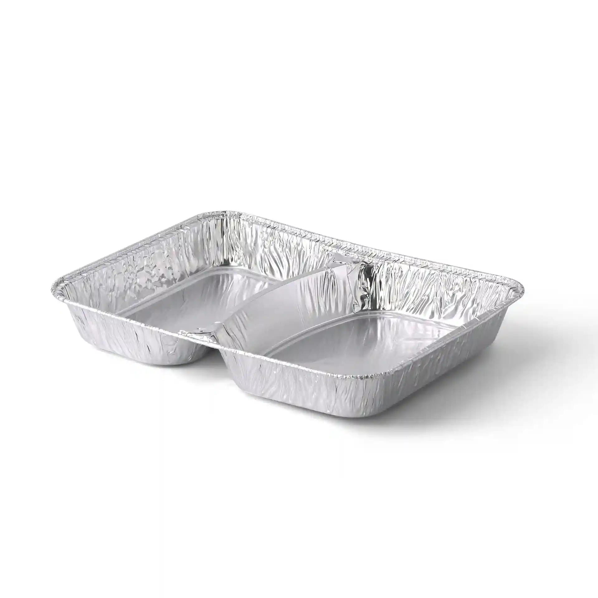 Aluminium-Essensschale mit zwei Fächern, rechteckig, 22,7 x 17,7 x 3 cm groß.