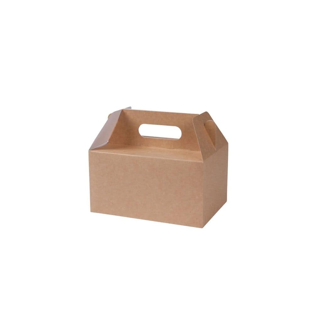 Karton-Lunchboxen mit Griff M, 21,5 x 15 x 11,5 cm, braun, faltbar