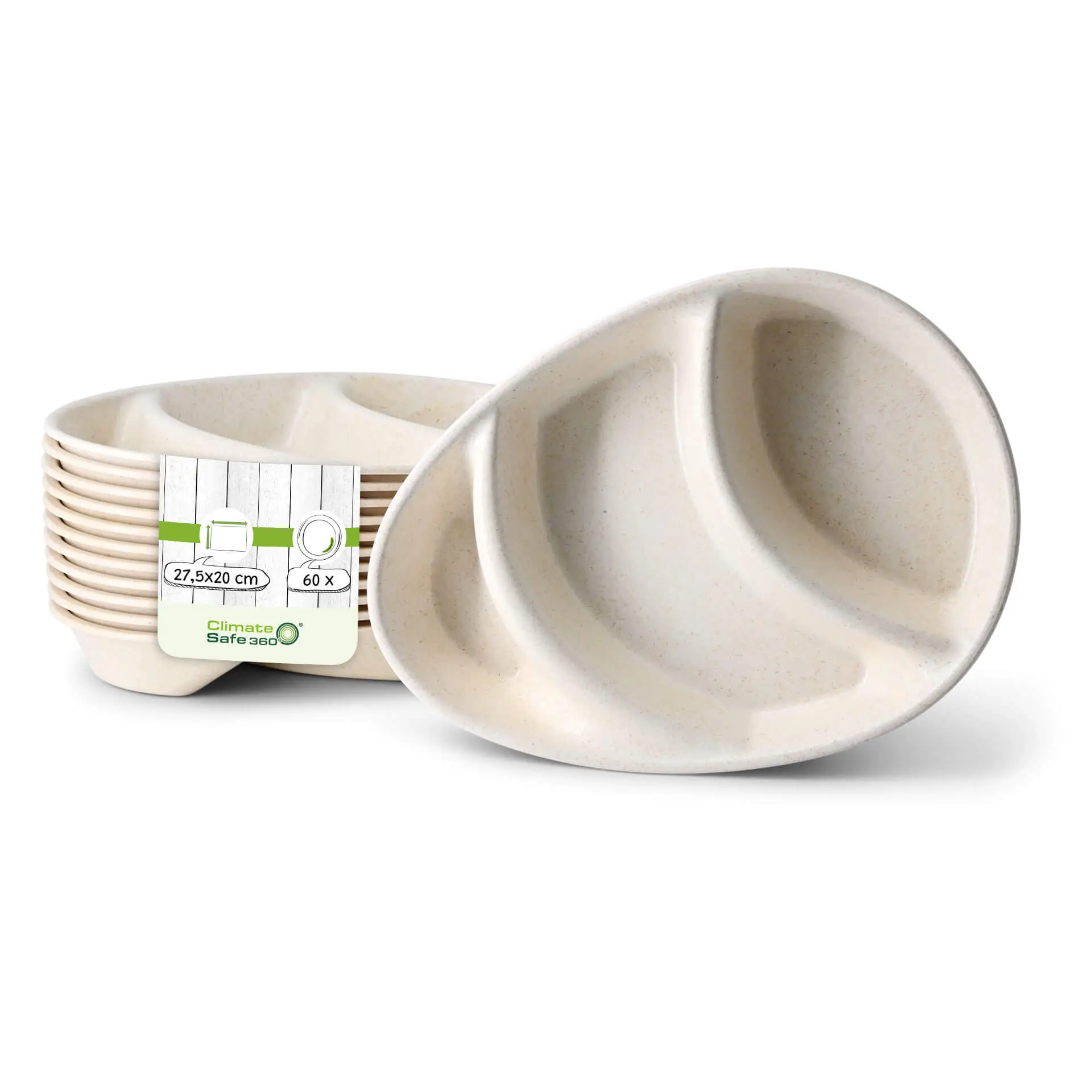 | 2 FOR 1 | Reusable menu-plates "merways Plate" 27,5 x 20 x 3,5 cm, 3 compartments, tear drop, cashew / creamy white