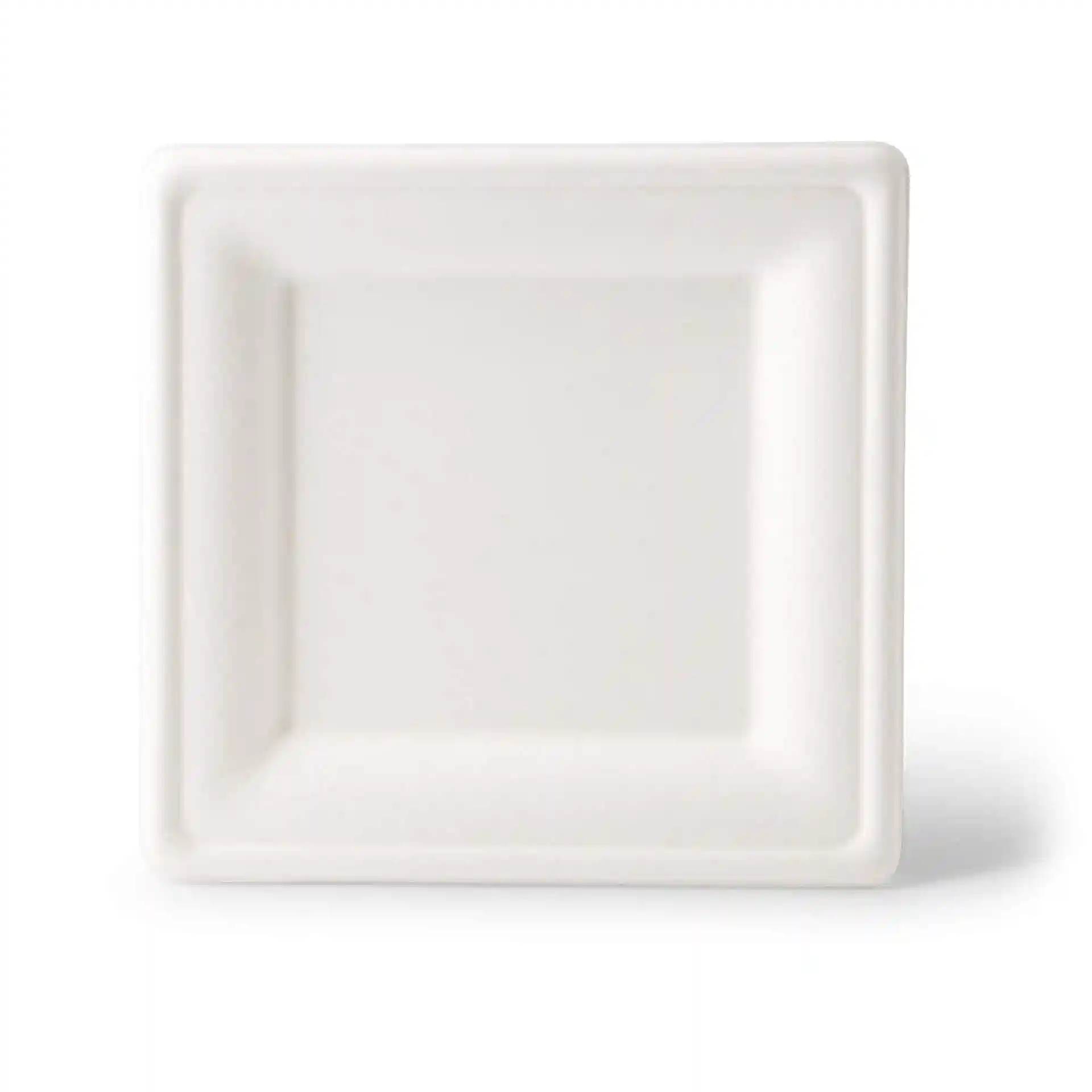 Quadratische weiße Zuckerrohrplatte mit den Maßen 20 x 20 cm und einer Höhe von 15 mm.