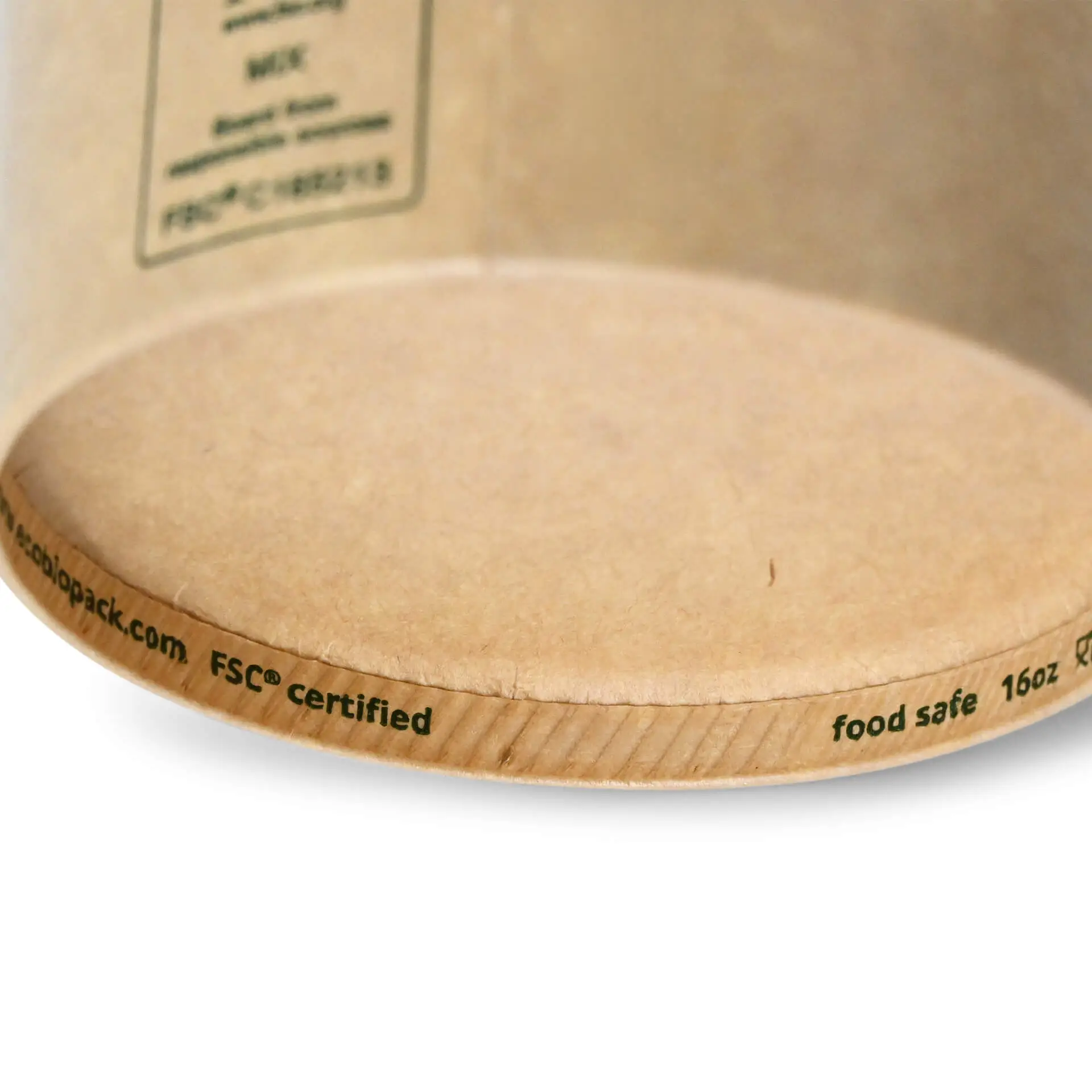 Brown paper ice cream cup with a 16 oz capacity; features FSC certification and is biodegradable.