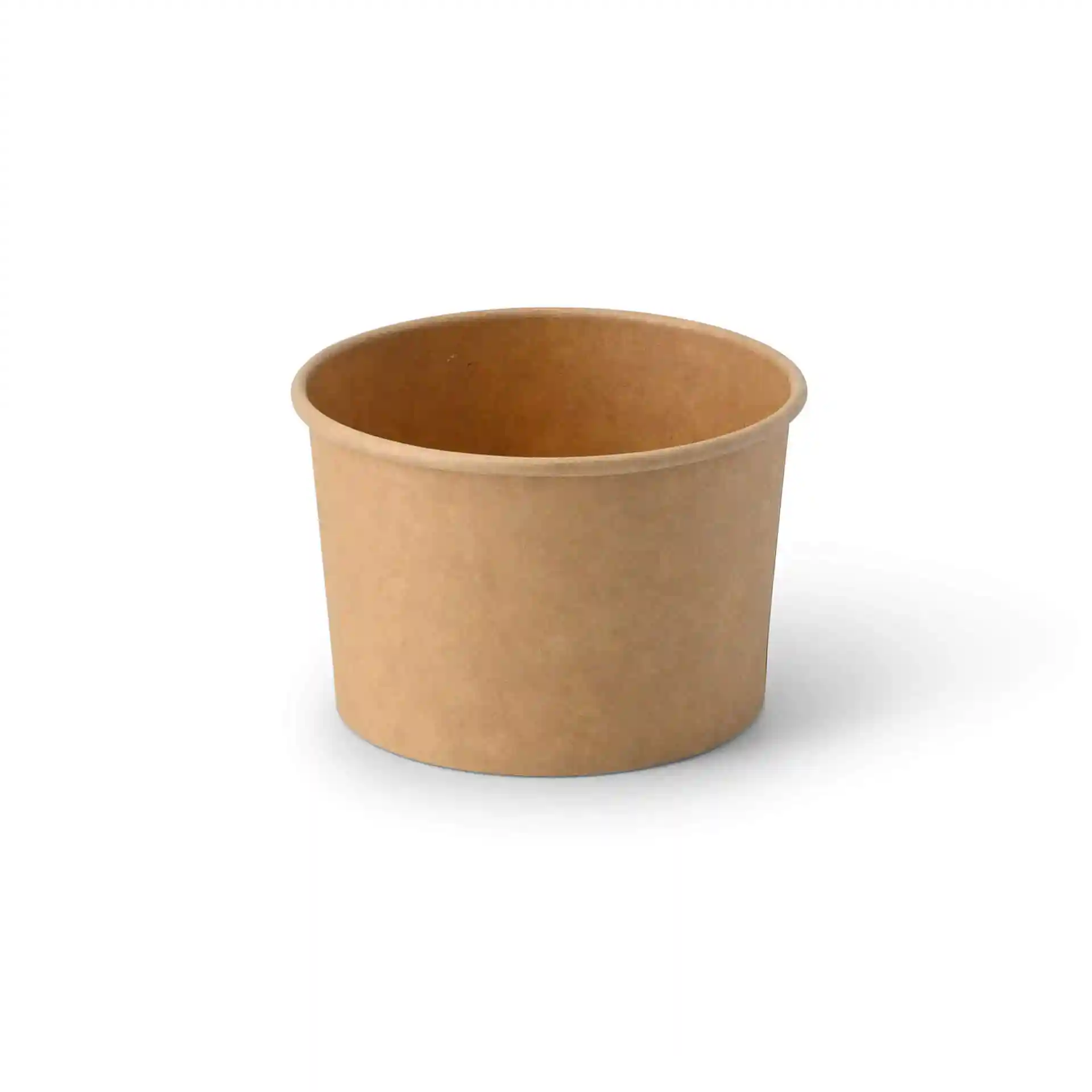Brown paper ice cream cup with a round shape, 92 mm diameter at the top and 60 mm height.