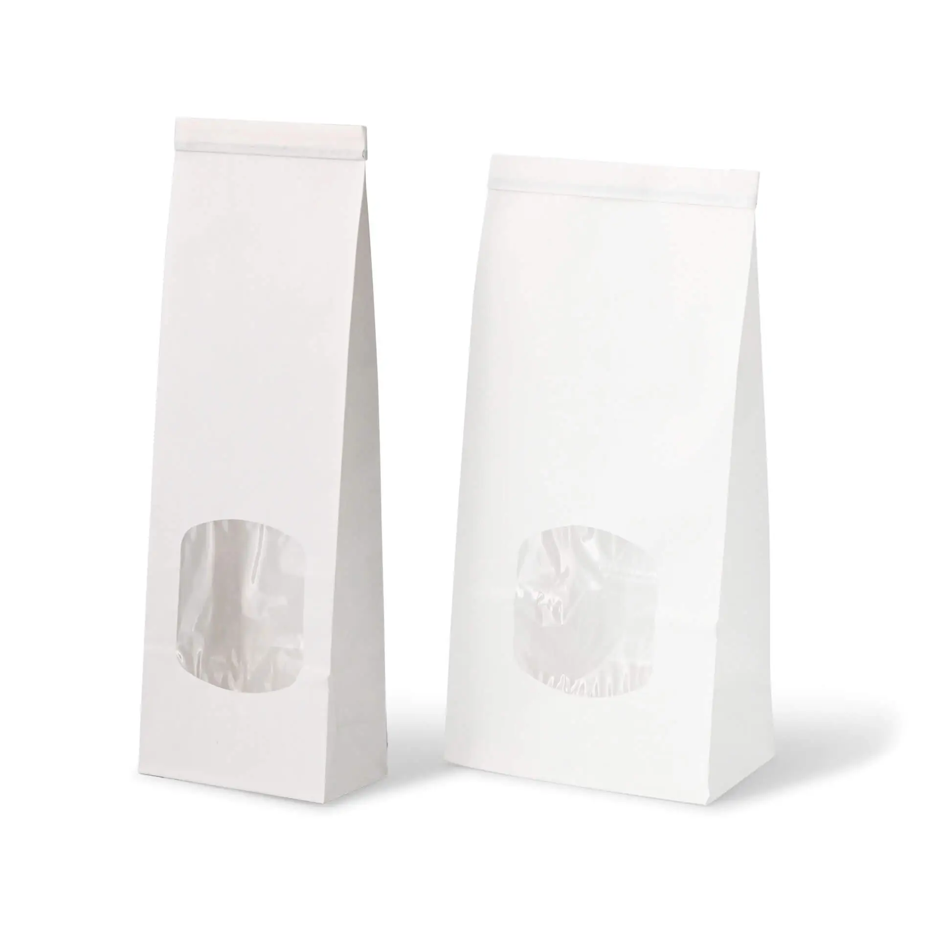 Blockbeutel m. Fenster S, 9 x 4,5 x 26 cm, PP-Folie, weiß, Clipband, Kraftpapier