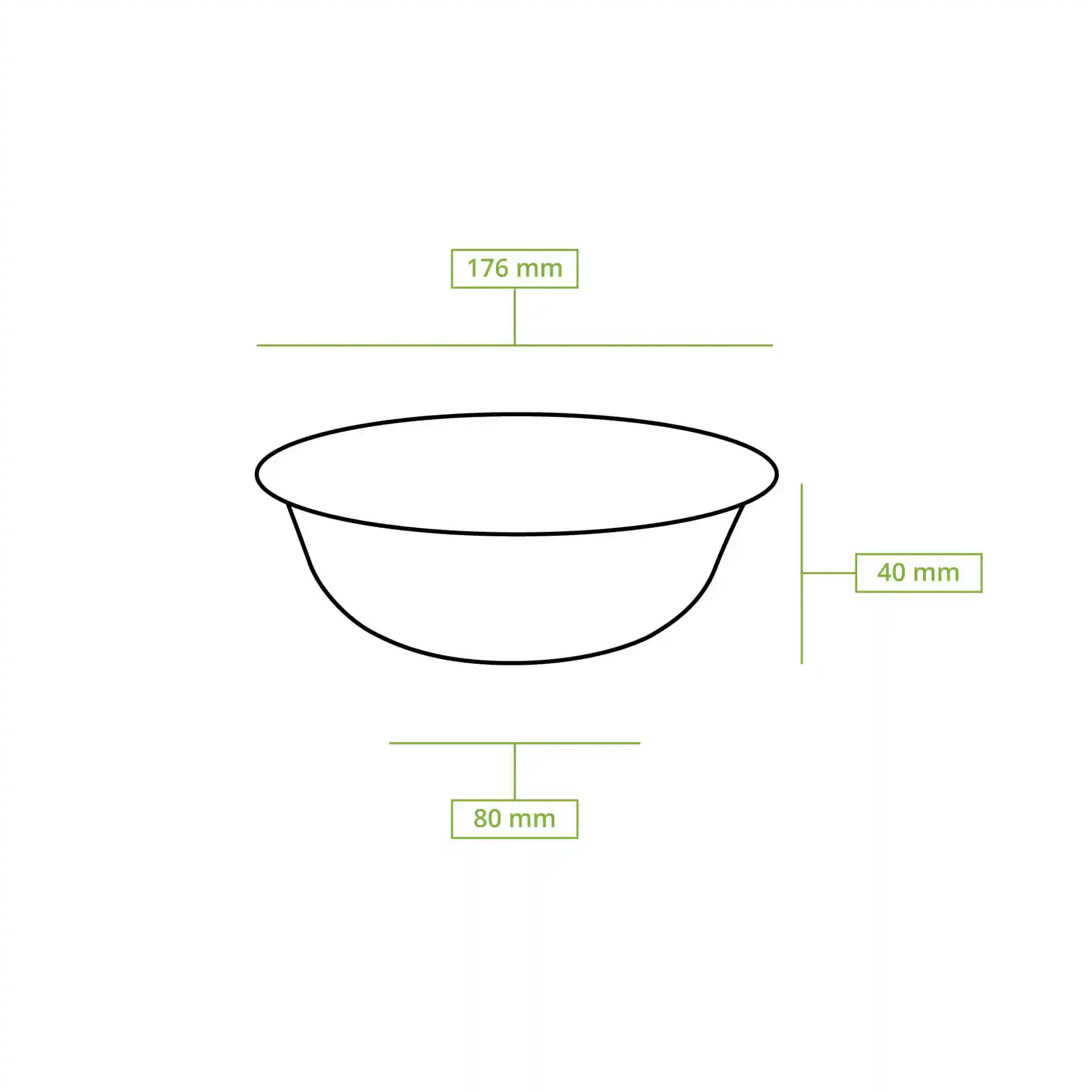 Schematic drawing of a round sugarcane bowl with dimensions: 178 mm diameter, 42 mm height, and 80 mm bottom diameter.