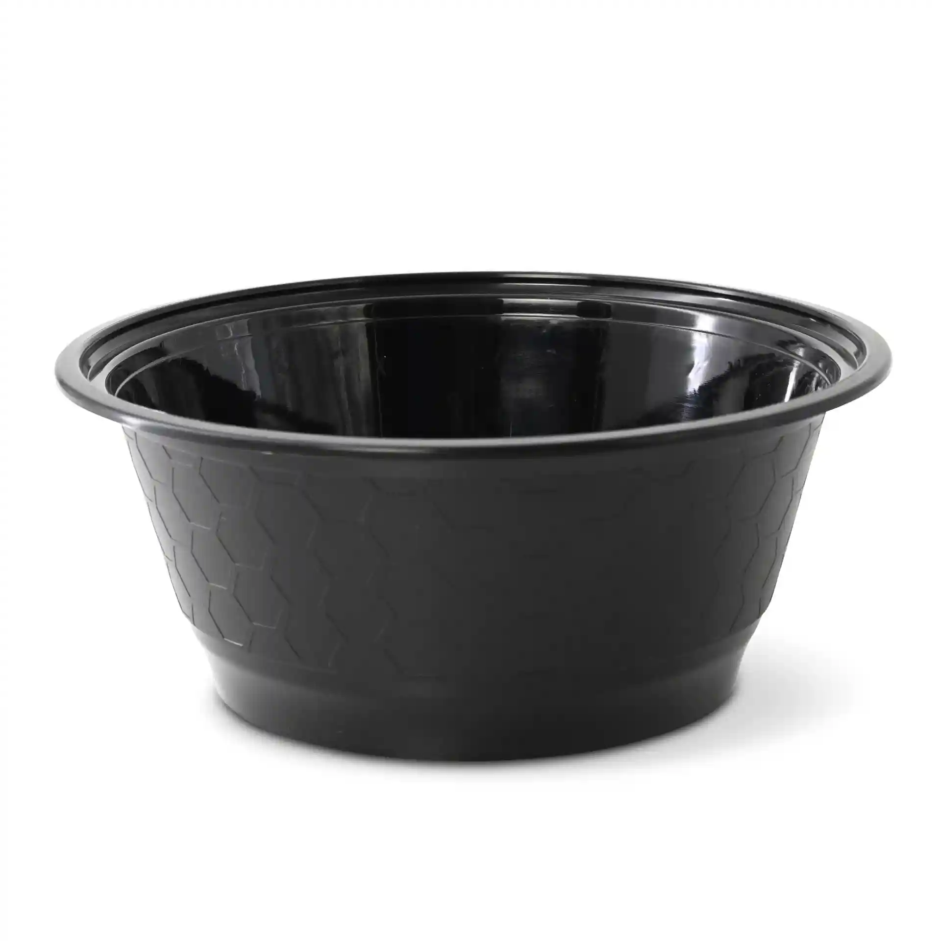 Black reusable container with a hexagonal pattern, 1000 ml capacity, and a diameter of 180 mm at the top.